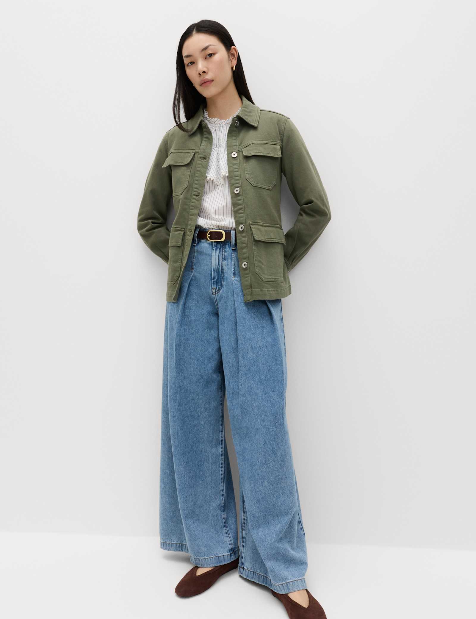 Denim Belted Collared Utility Shacket - image 5