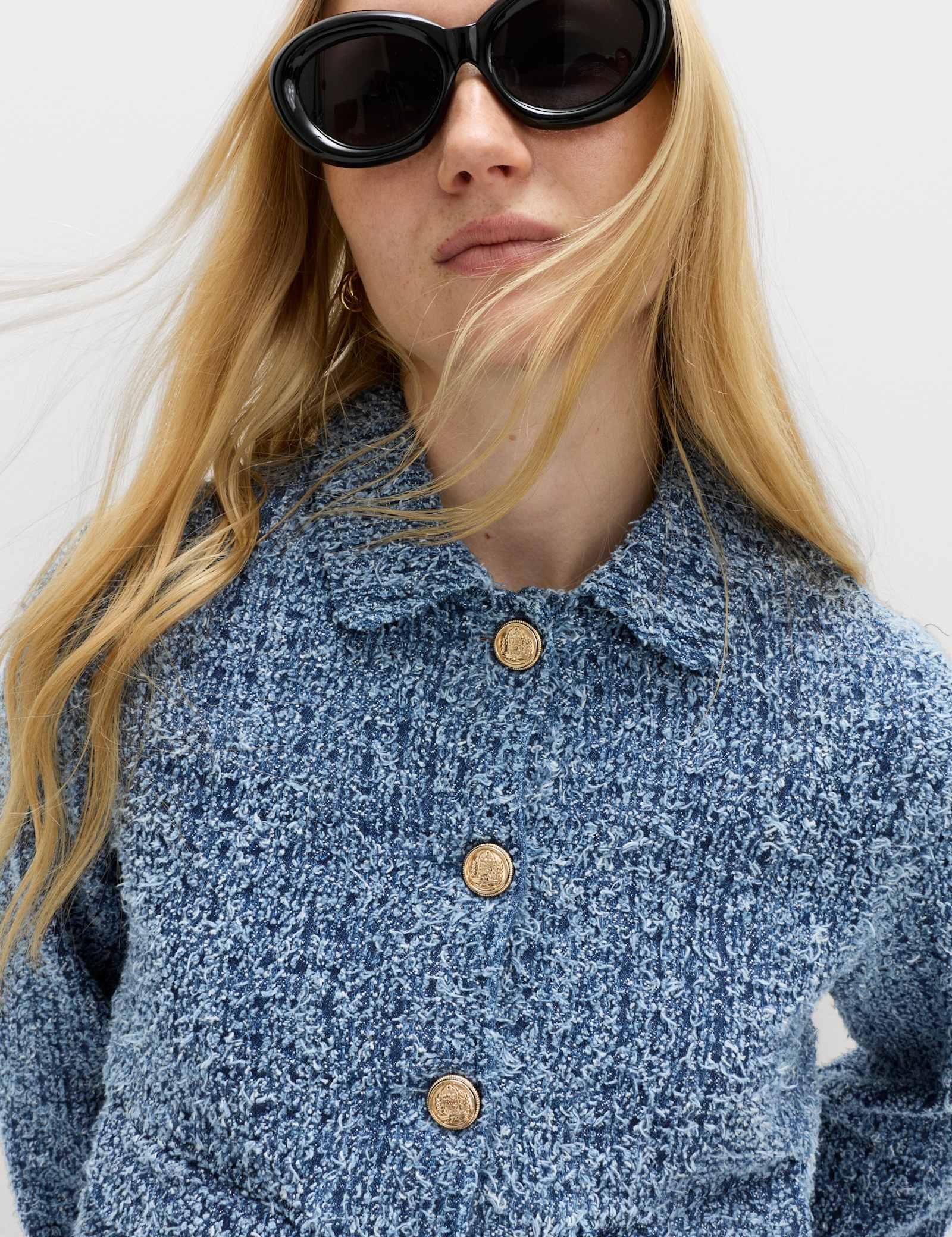 Denim Textured Cropped Jacket - image 4