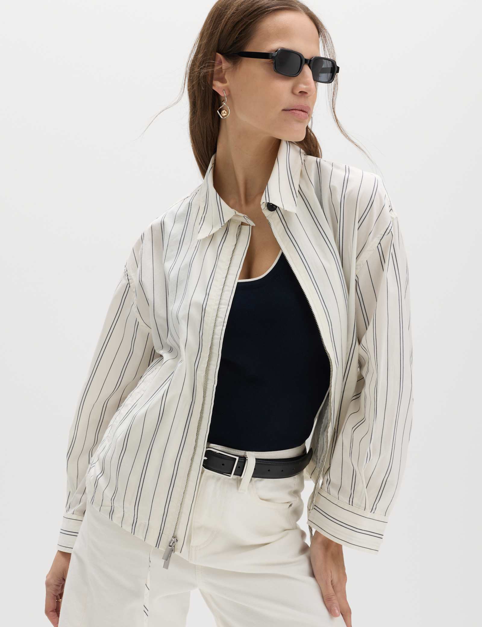Pure Cotton Striped Zip Through Shirt Jacket - image 2