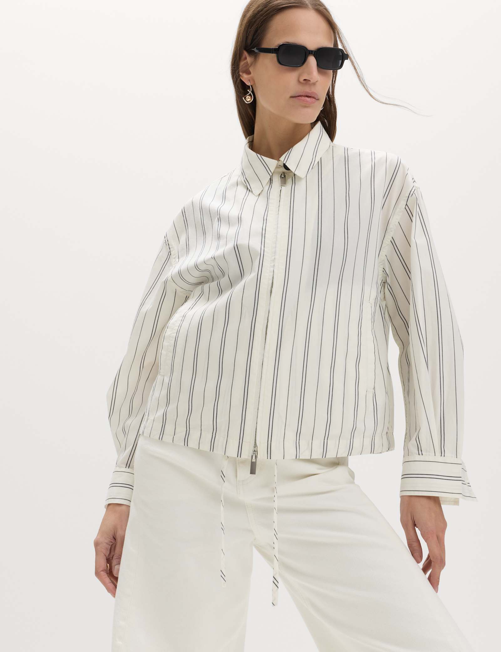Pure Cotton Striped Zip Through Shirt Jacket - image 5