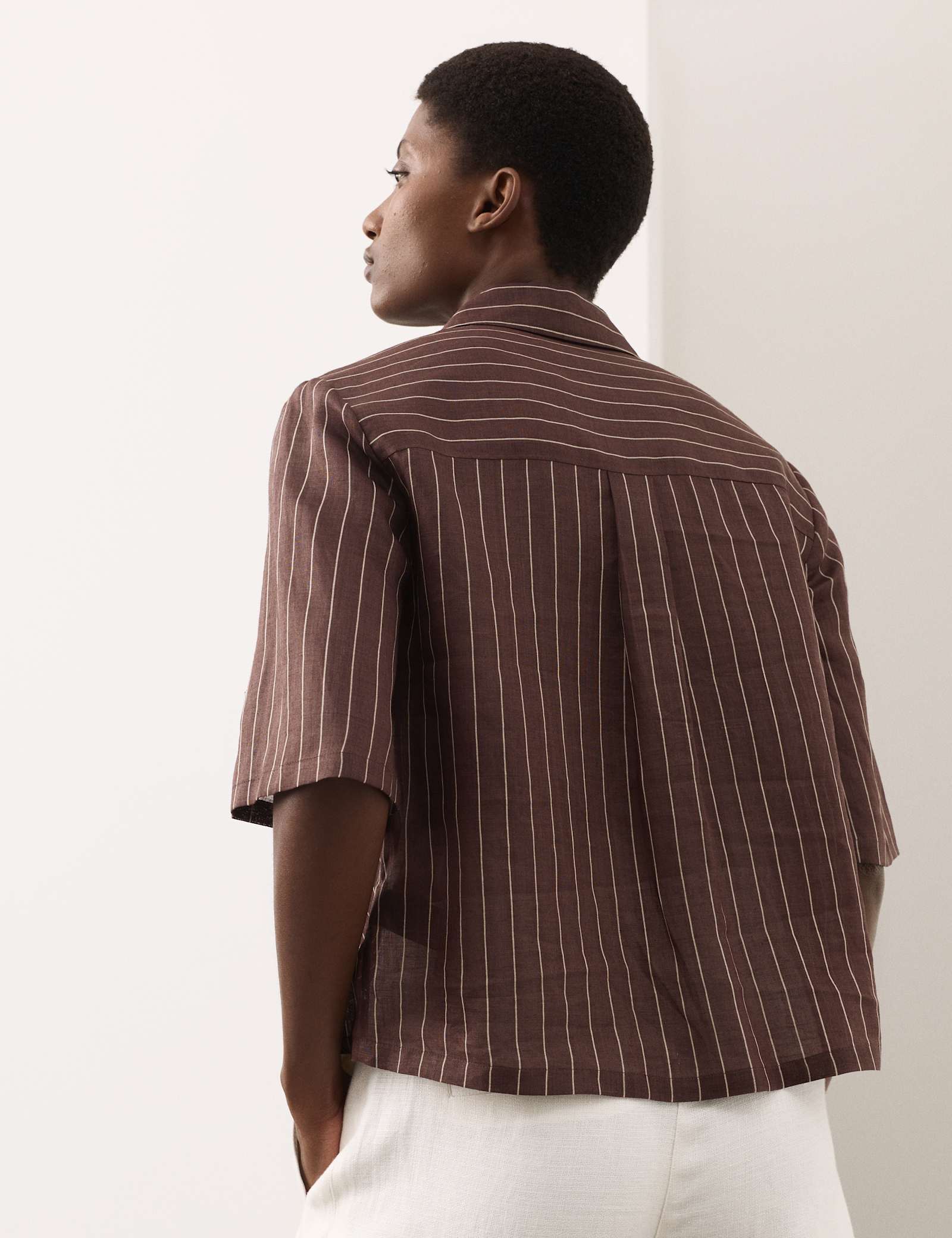 Pure Ramie Striped Pintuck Shirt - image 5