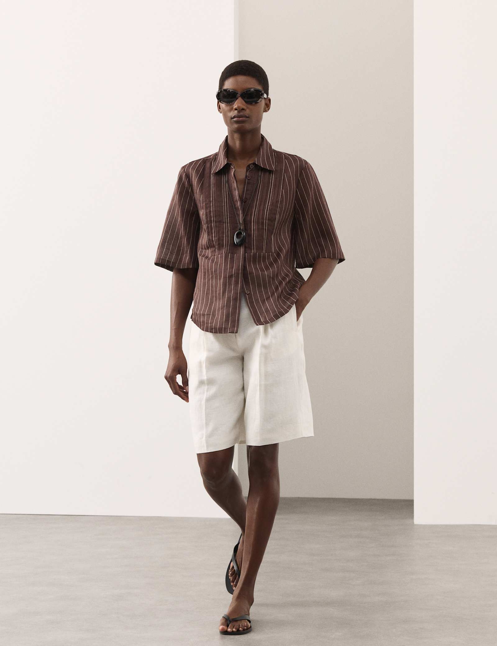 Pure Ramie Striped Pintuck Shirt - image 4