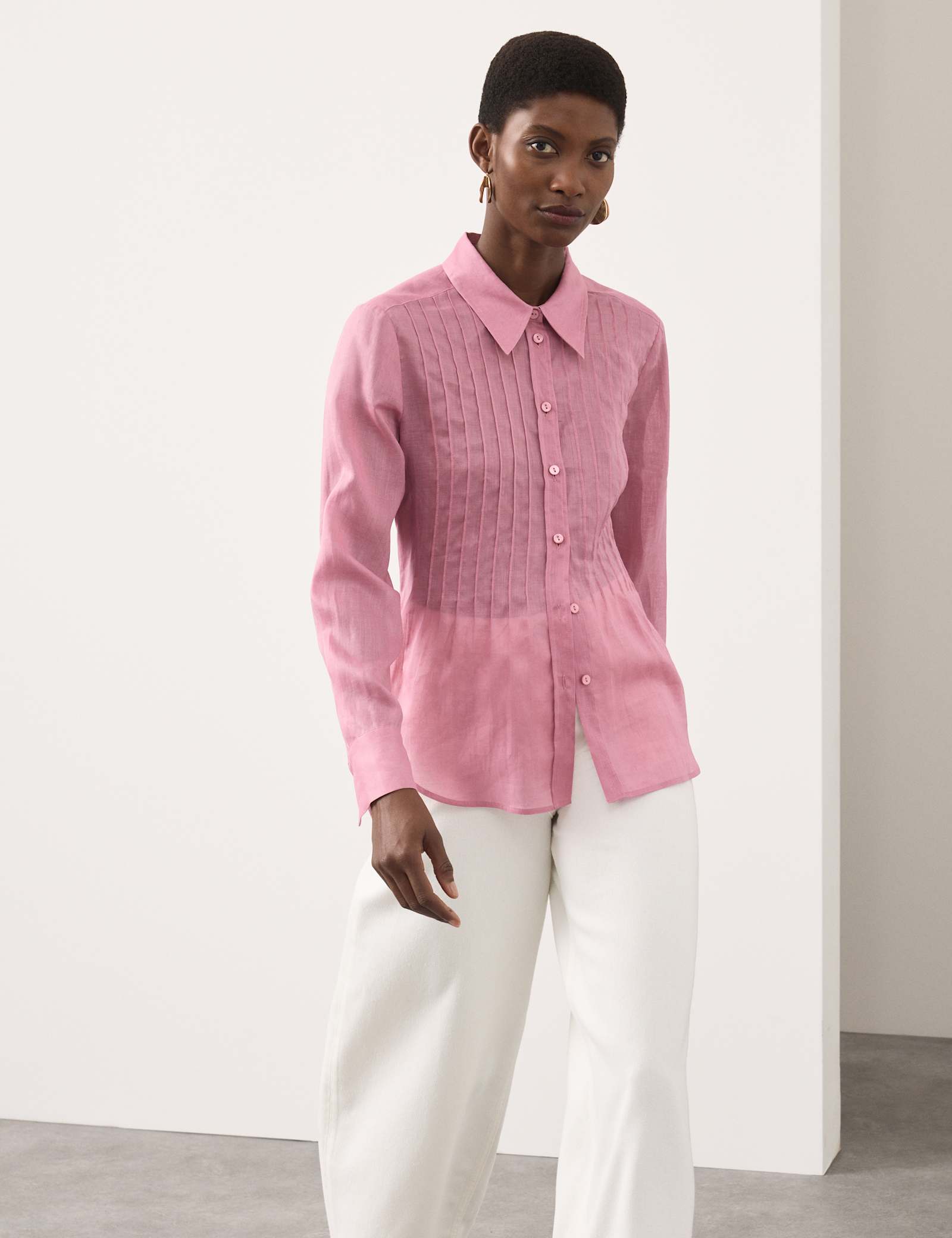 Pure Ramie Pintuck Waisted Shirt - image 5