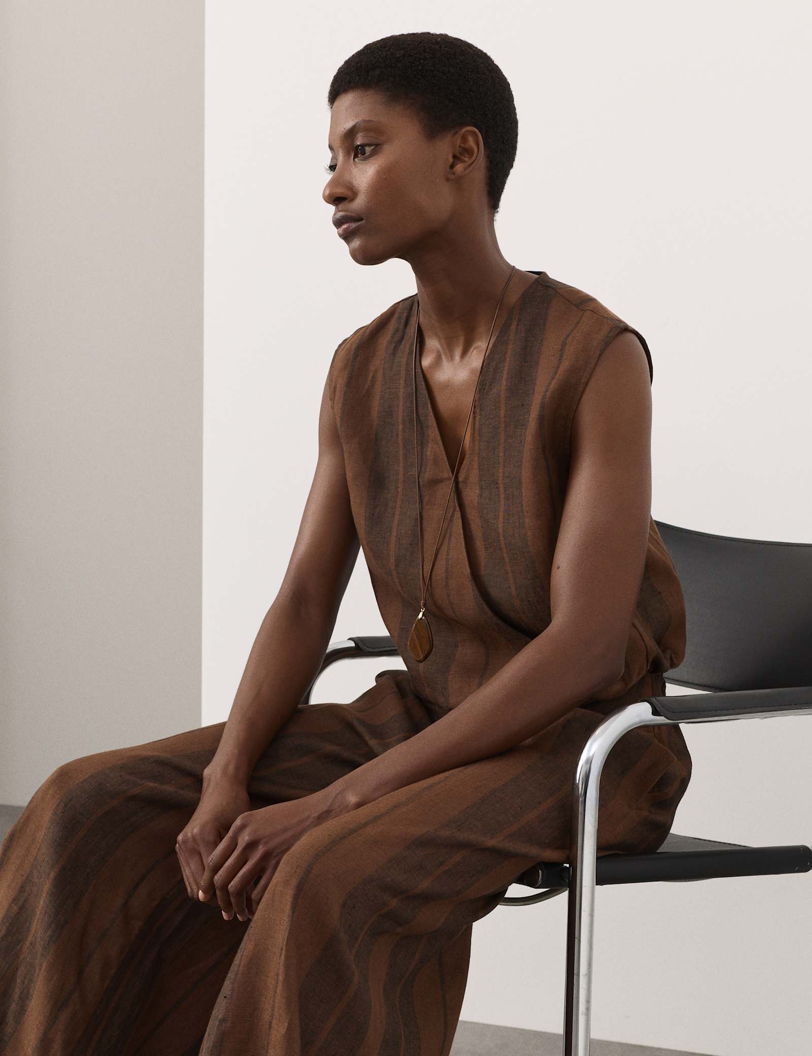 Pure Flax Linen Striped Wrap Top - image 4