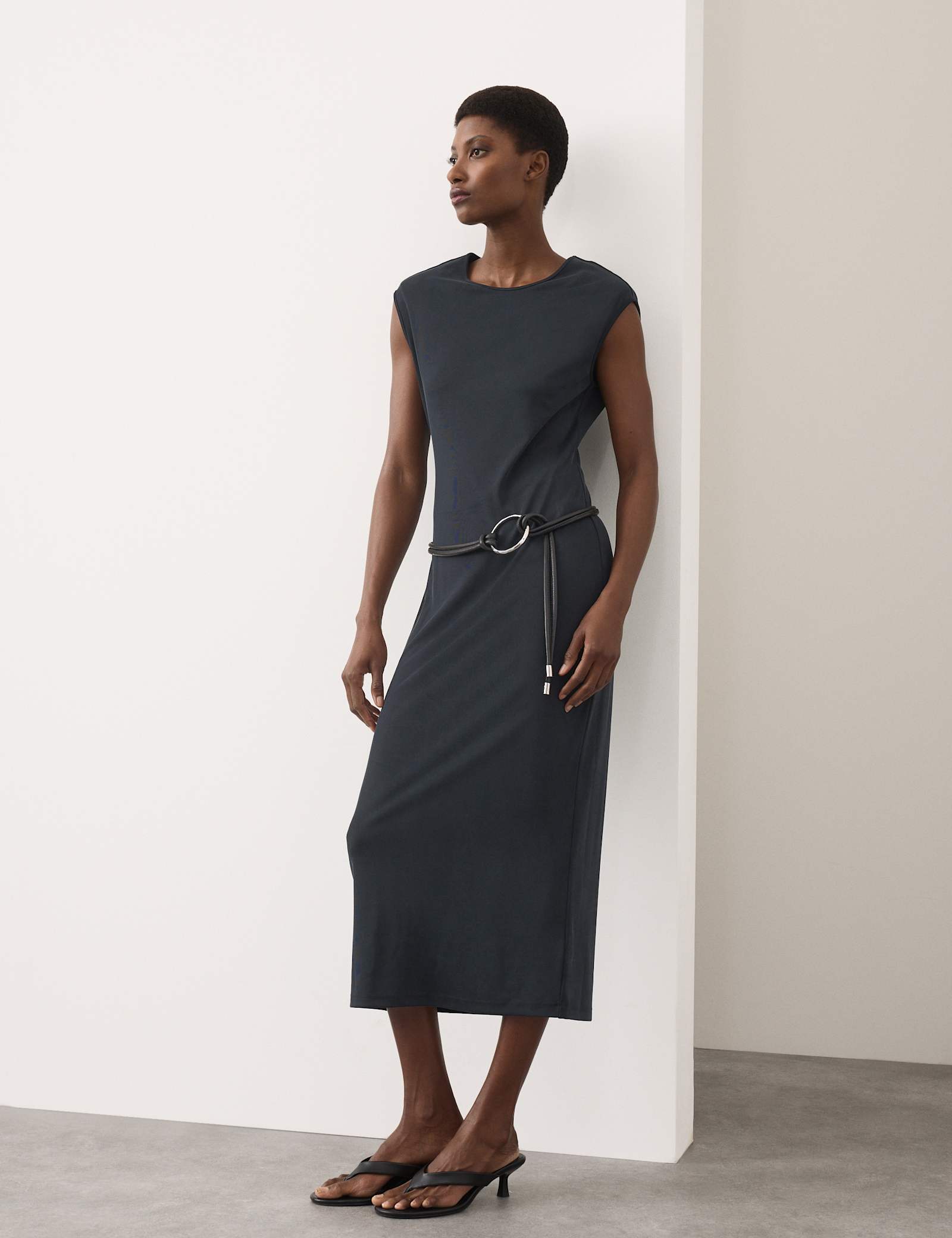 Ribbed Jersey Shoulder Pad Midaxi Dress - image 2