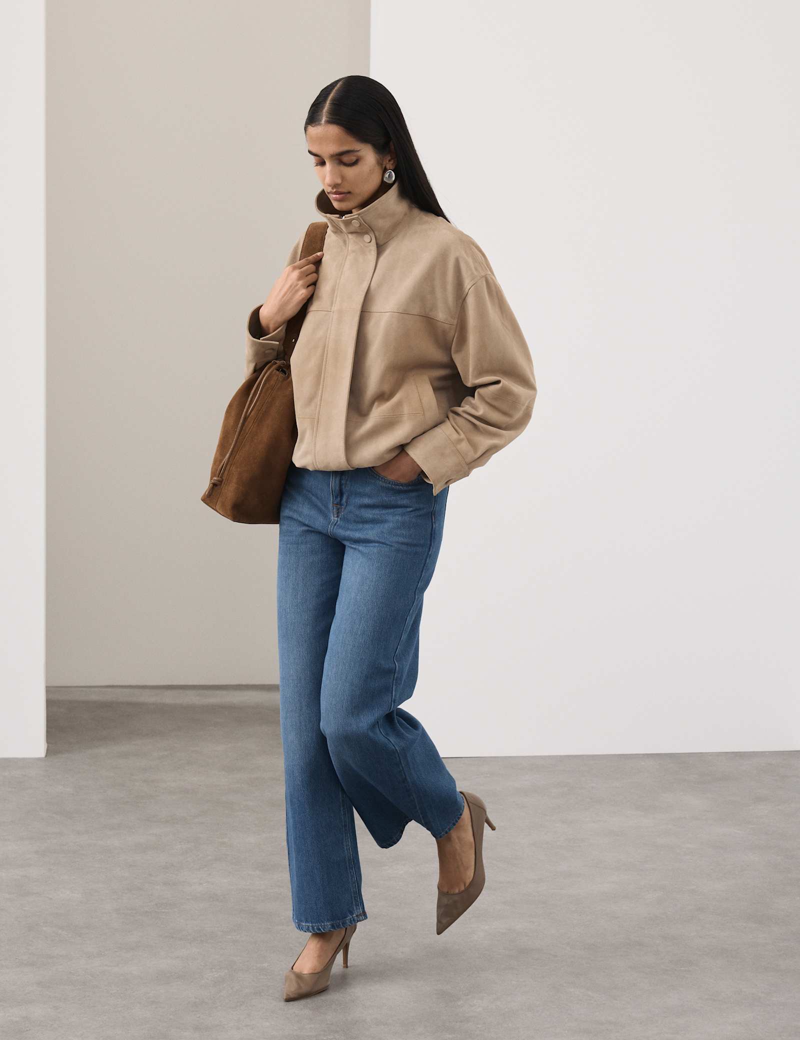 Suede Funnel Neck Blouson Jacket - image 4