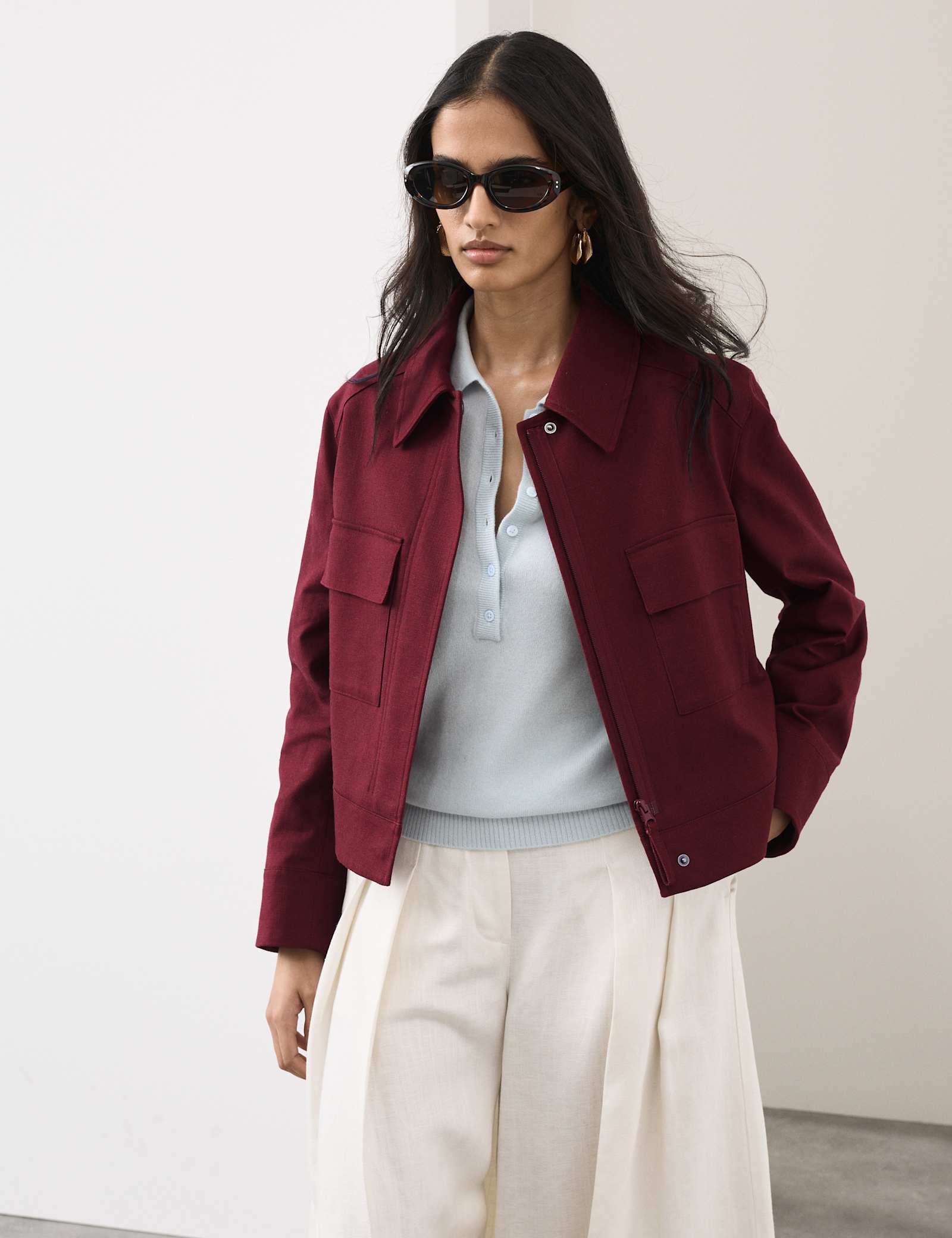 Linen Blend Cropped Utility Jacket - image 2