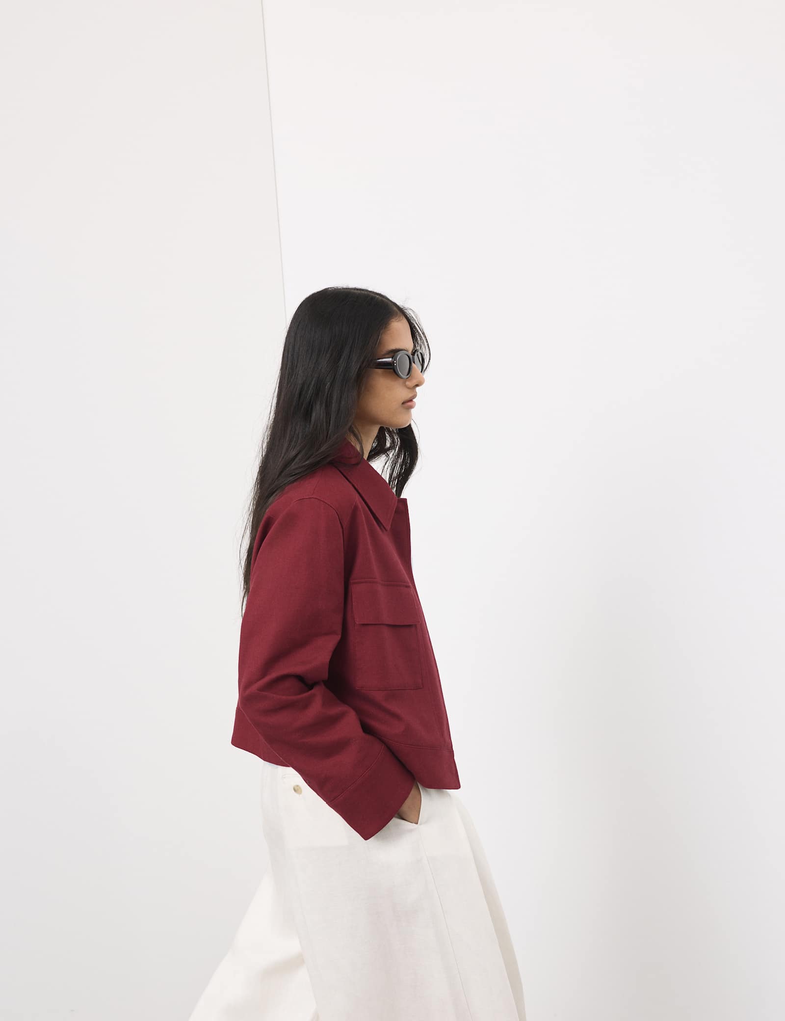 Linen Blend Cropped Utility Jacket - image 5