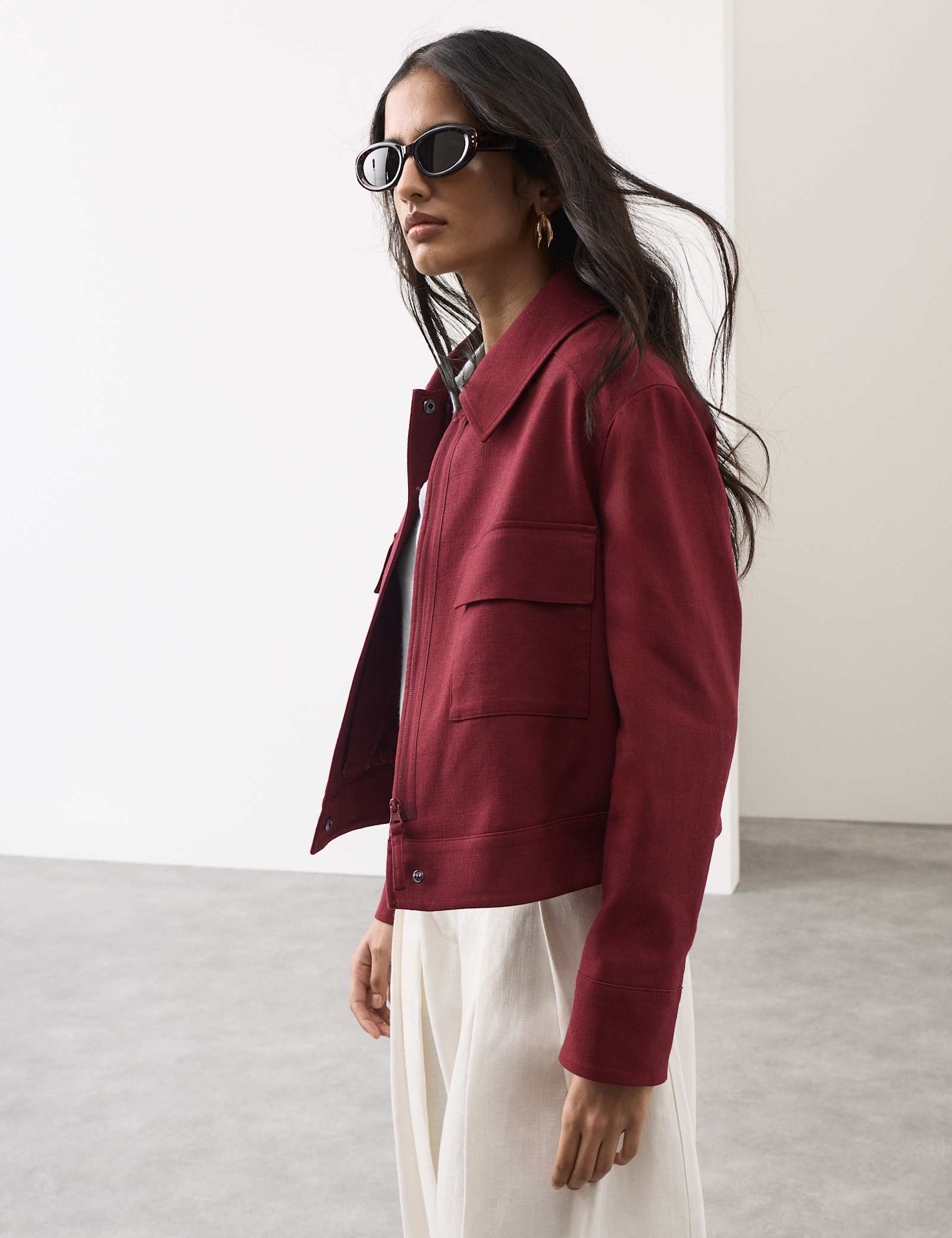 Linen Blend Cropped Utility Jacket - image 4