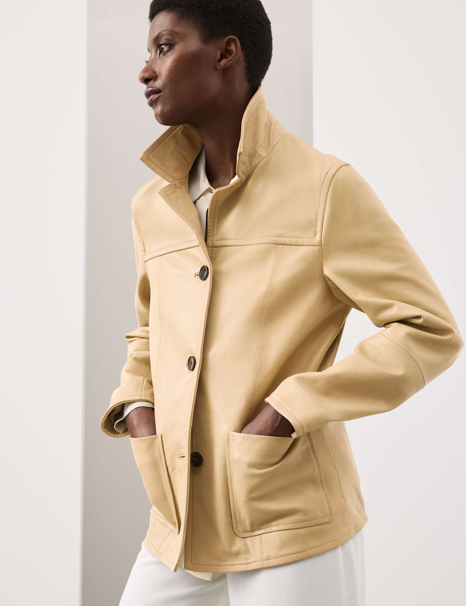Leather Revere Collar Jacket - image 5