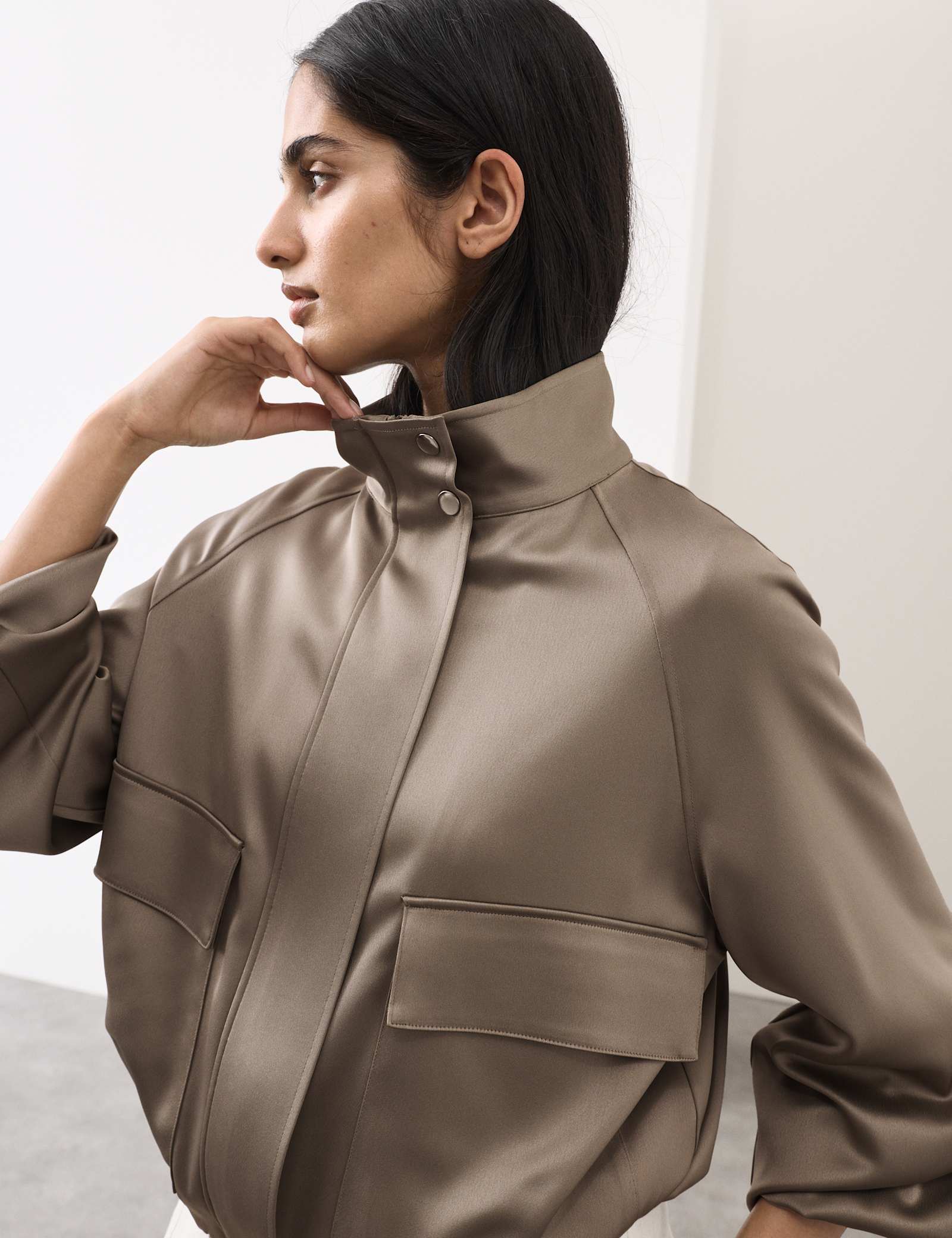 Satin Lightweight Funnel Neck Bomber Jacket - image 5