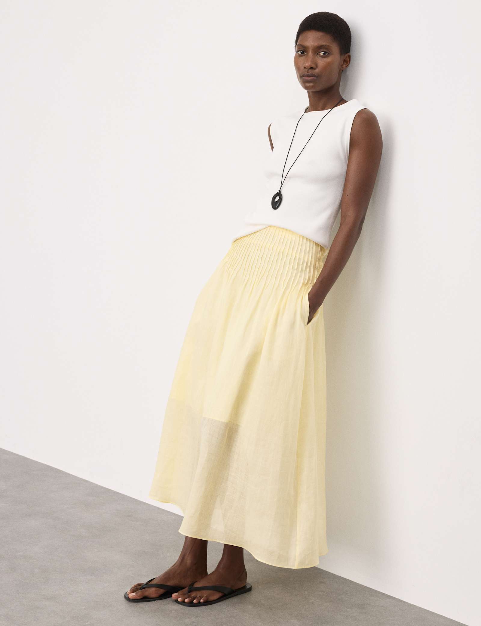 Pure Ramie Pintuck Maxi A-Line Skirt - image 2