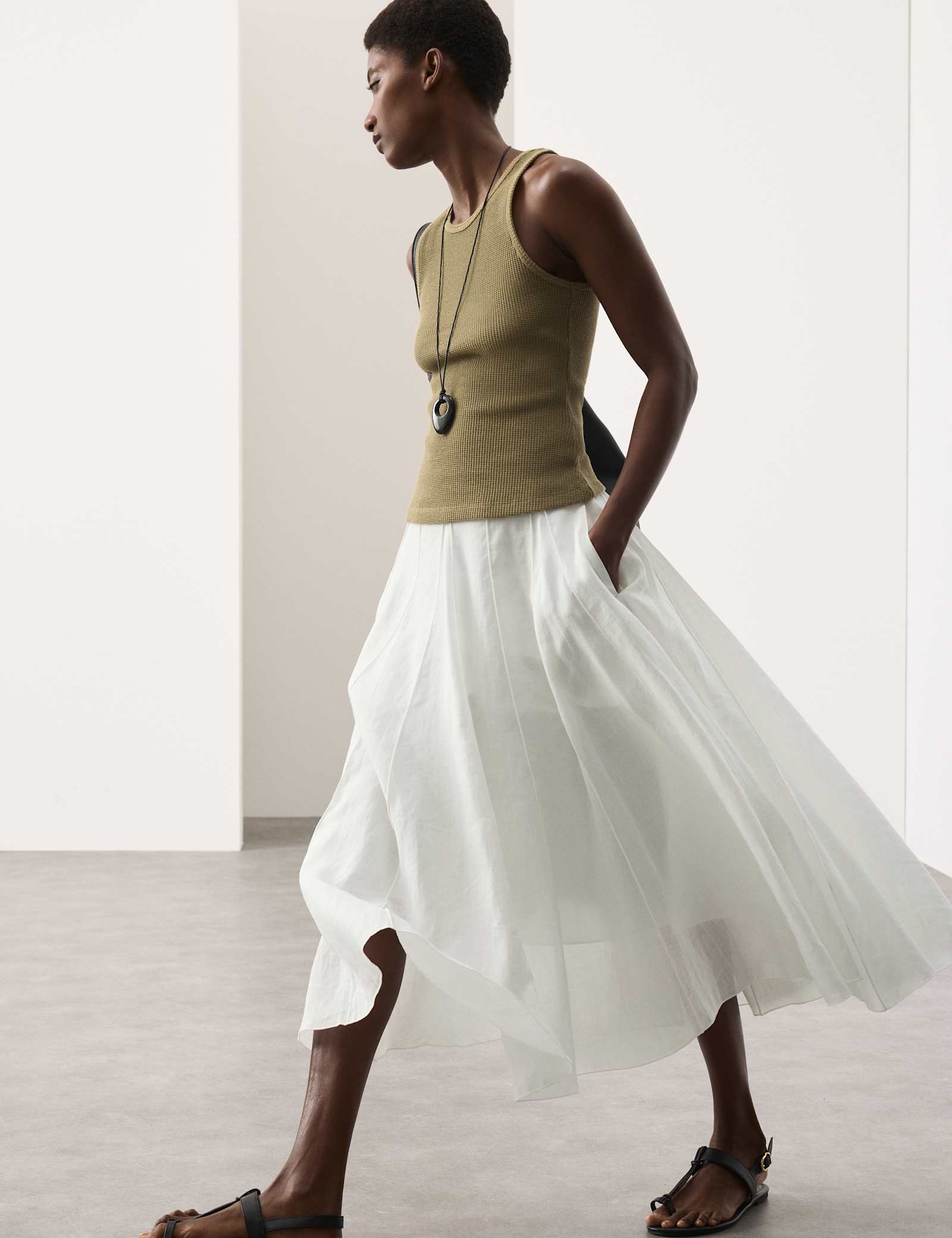 Pure Ramie Godet Midi Skirt - image 2