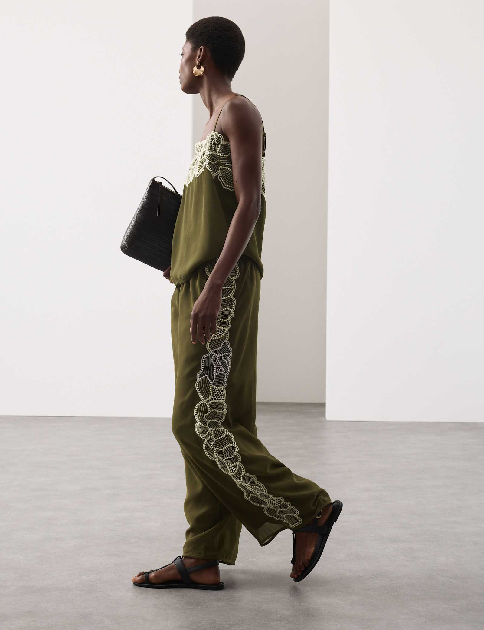 Floral Embroidered Wide Leg Trousers - image 2
