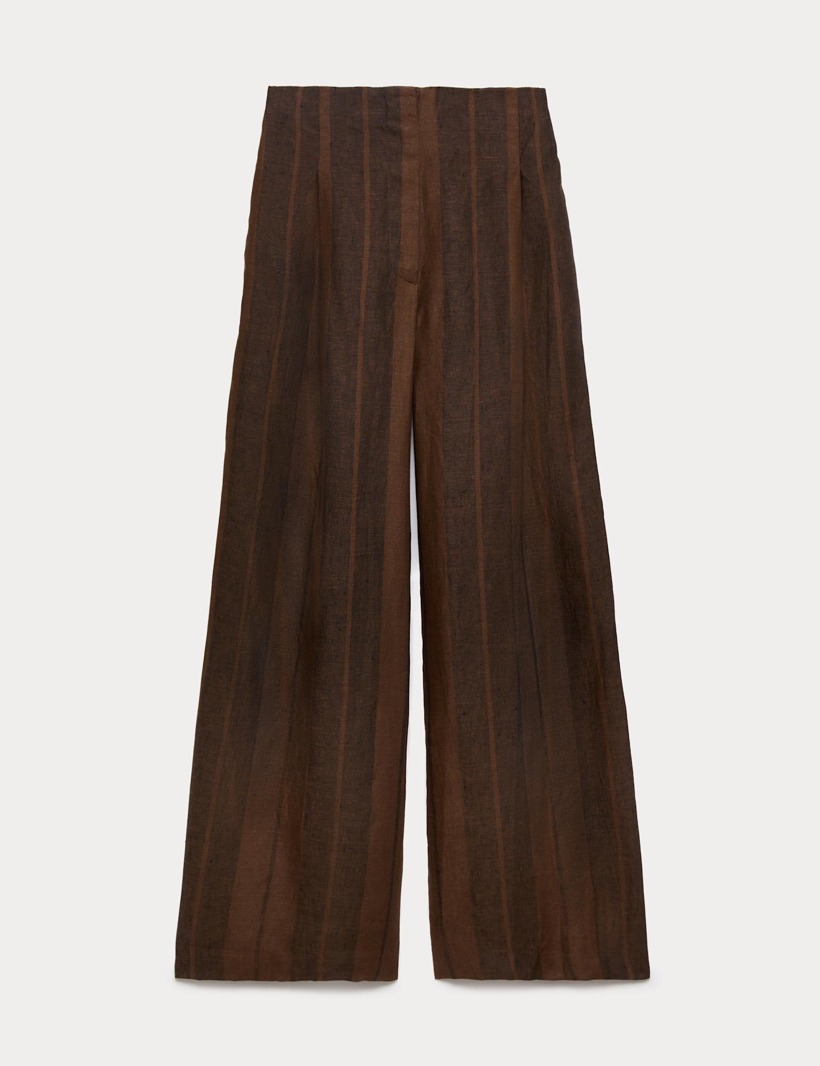 Pure Flax Linen Striped Wide Leg Trousers - image 1