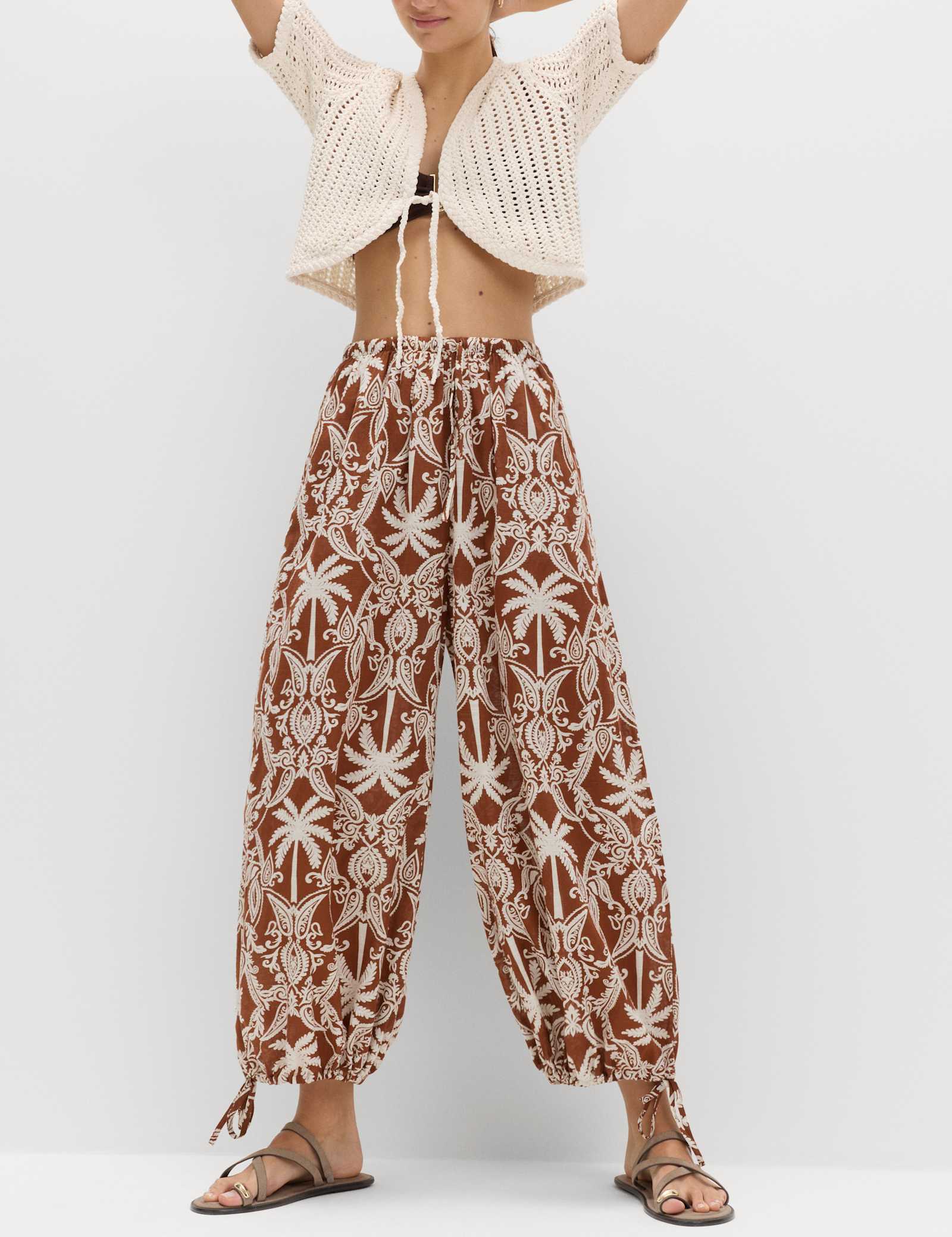 Pure Cotton Printed Bubble Hem Beach Trousers - image 4