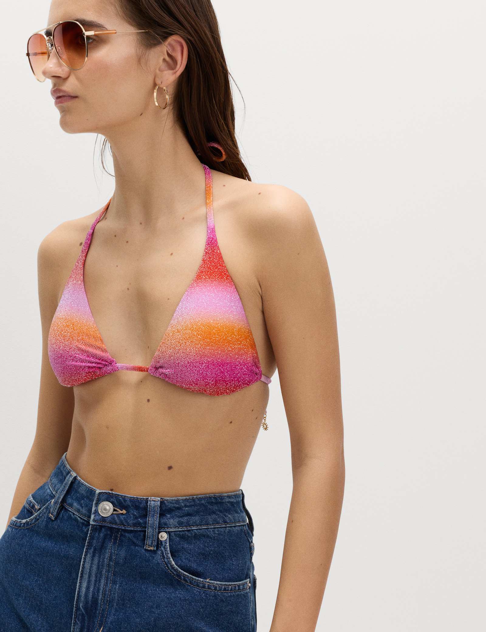 Ombre Sparkle Halterneck Triangle Bikini Top - image 2