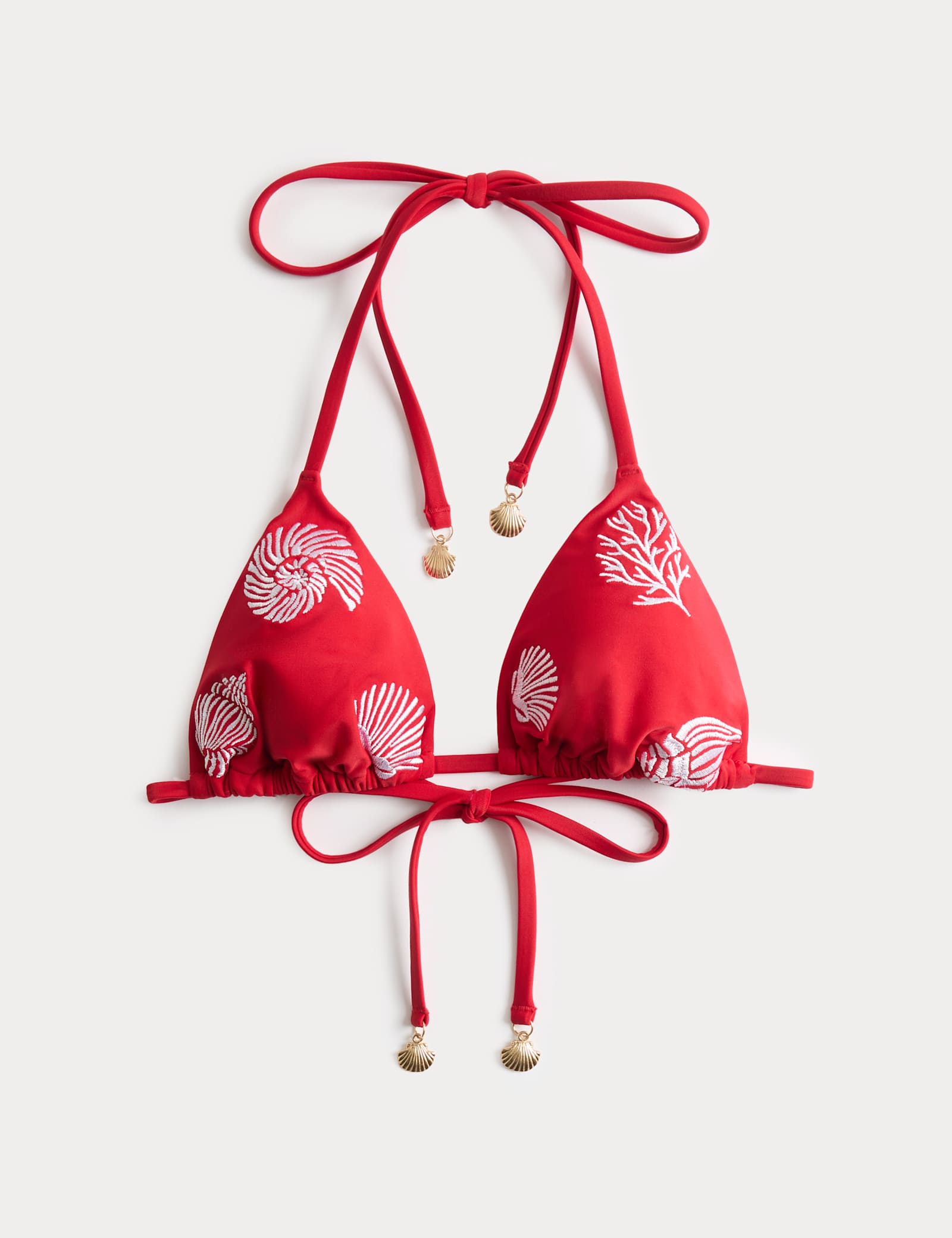 Embroidered Padded Triangle Bikini Top - image 1