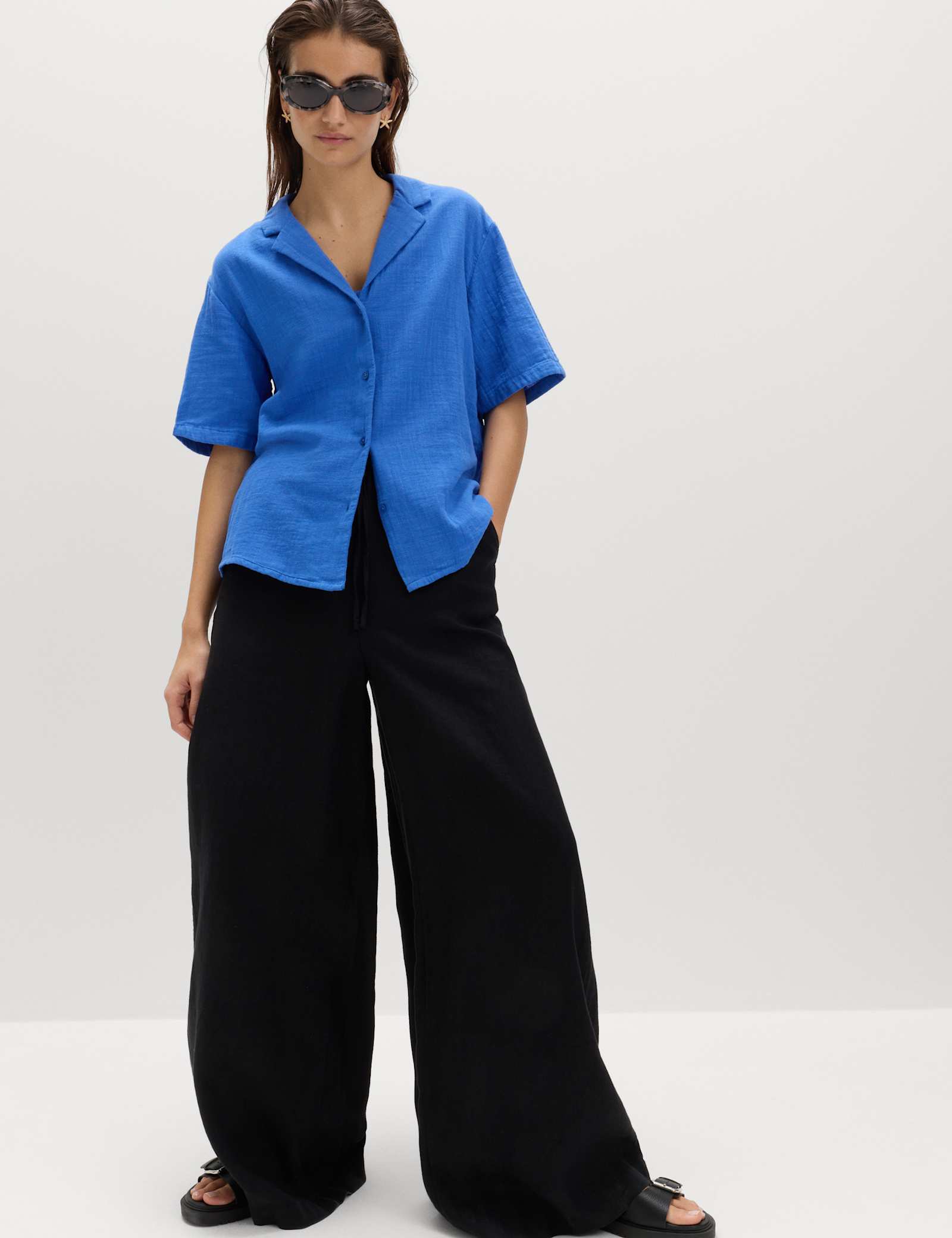 Pure Cotton Double Cloth Short Sleeve Beach Shirt - image 2