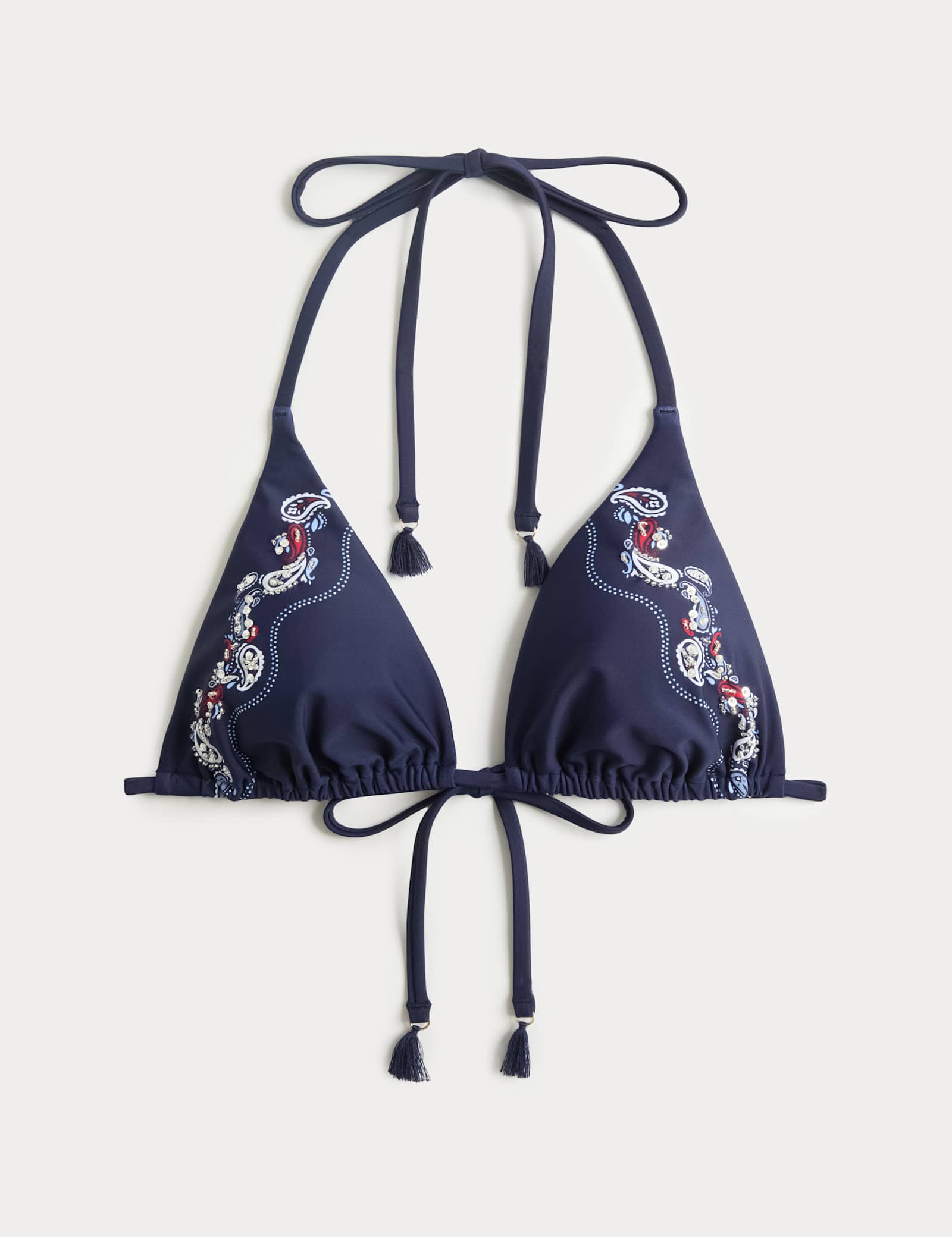 Embellished Placement Print Triangle Bikini Top - image 1