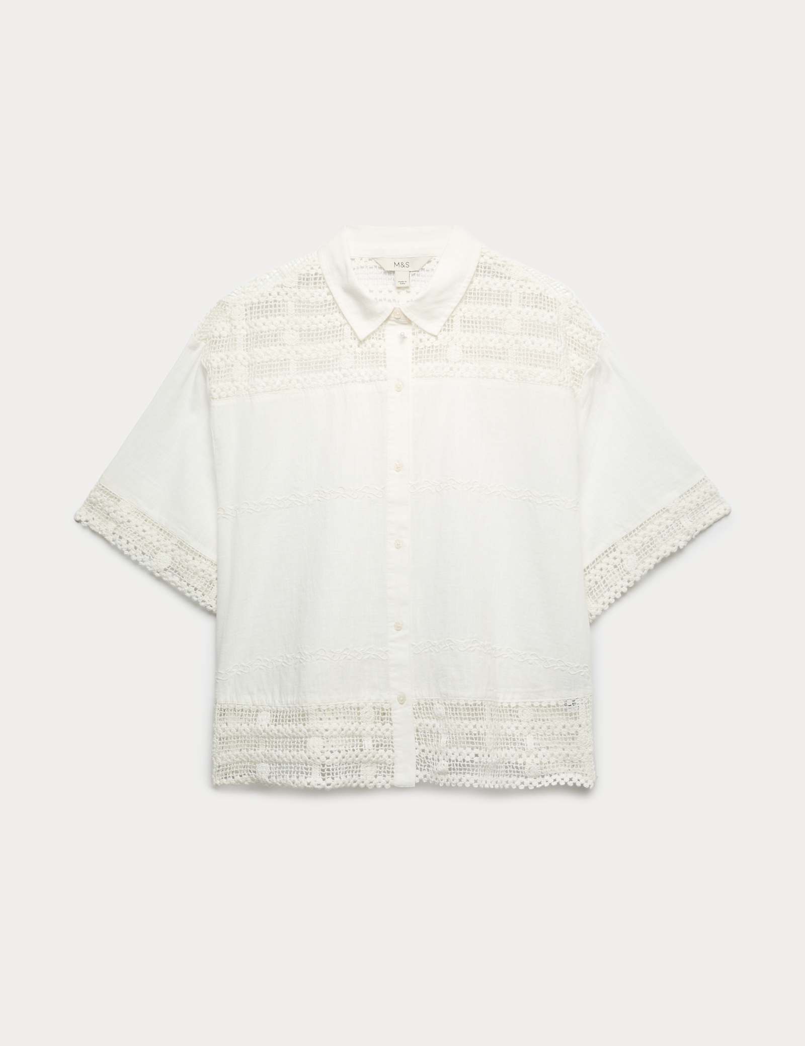 Pure Cotton Lace Insert Short Sleeve Shirt - image 1