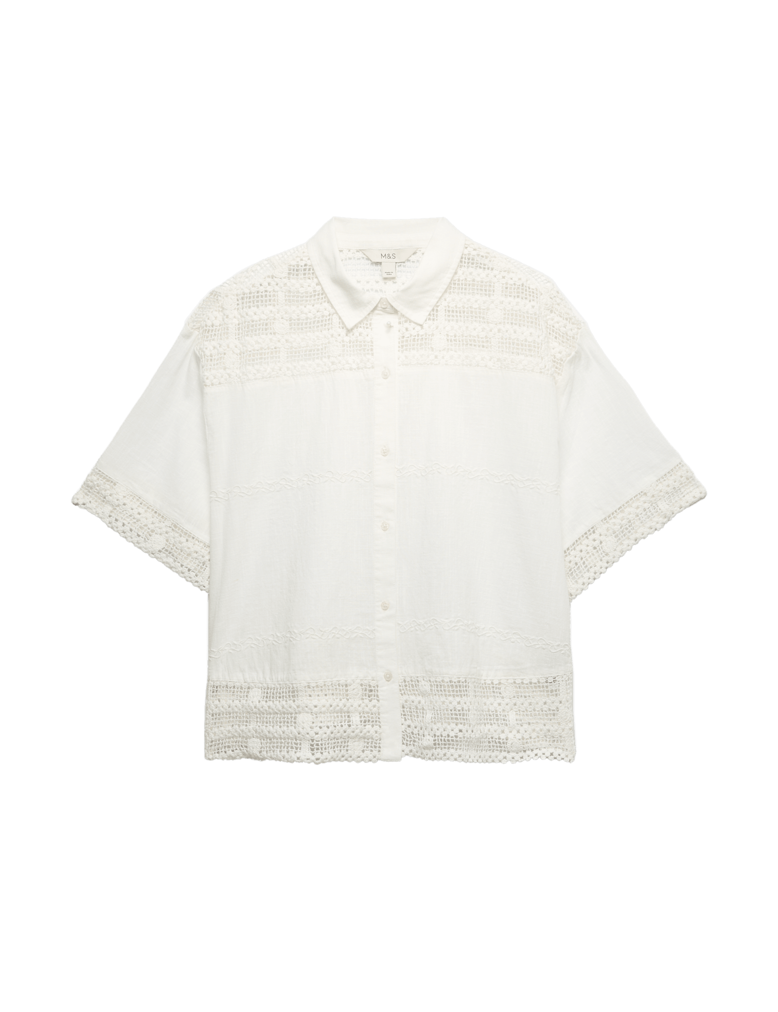 Pure Cotton Lace Insert Short Sleeve Shirt - image 3