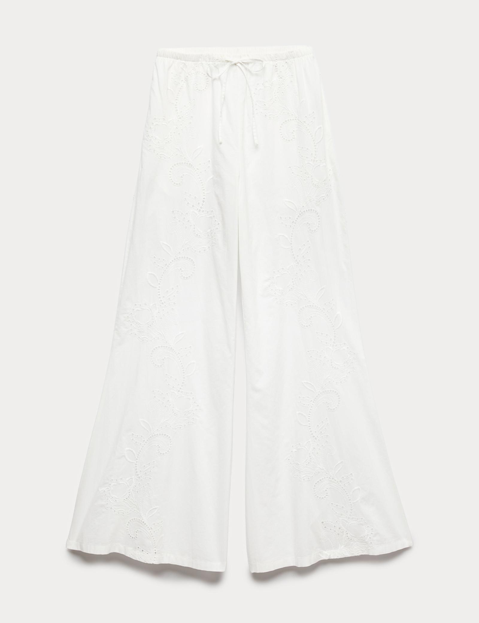 Pure Cotton Textured Broderie Beach Trousers - image 1