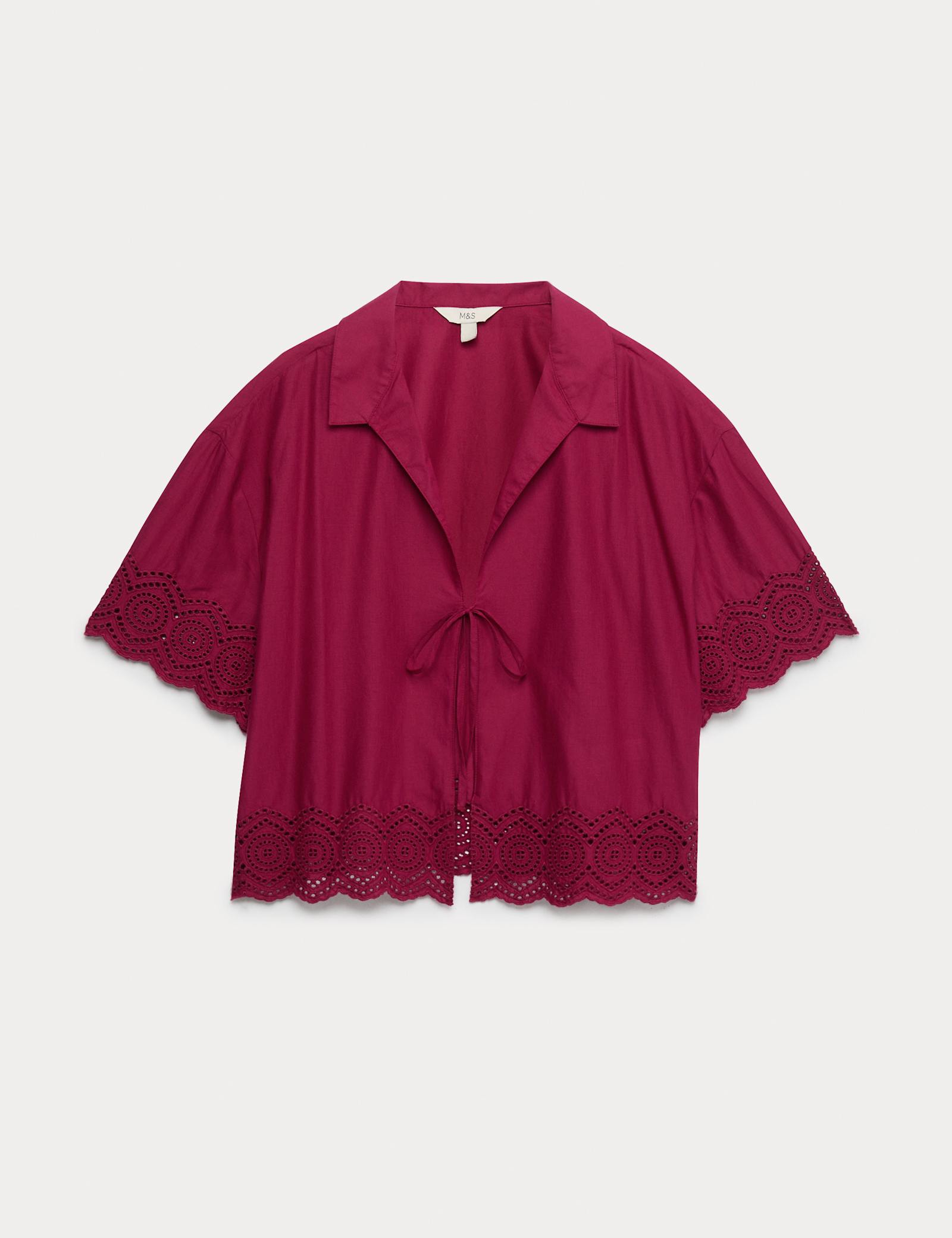 Pure Cotton Cutwork Detail Tie Front Beach Shirt - image 1
