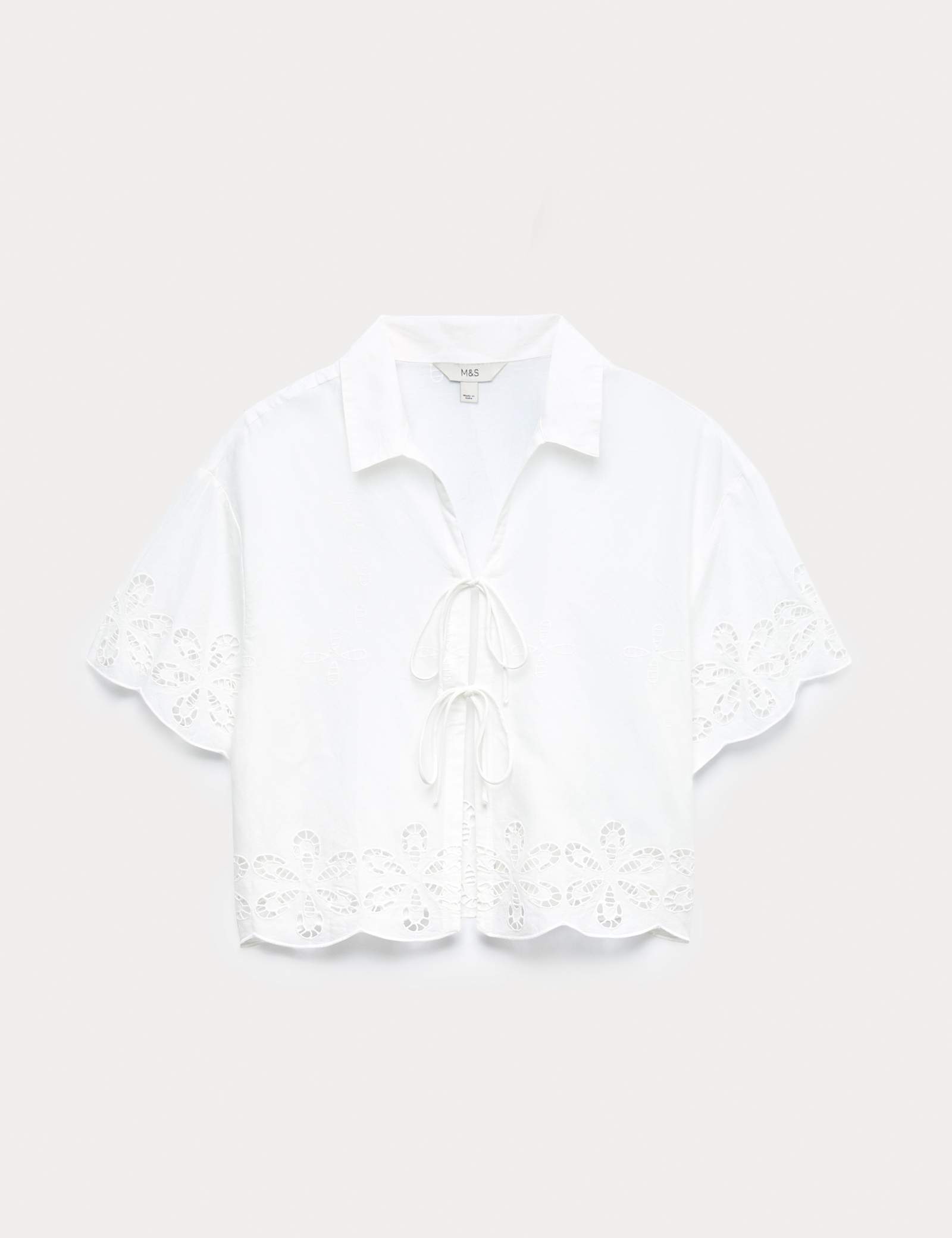 Pure Cotton Broderie Tie Front Beach Shirt - image 1