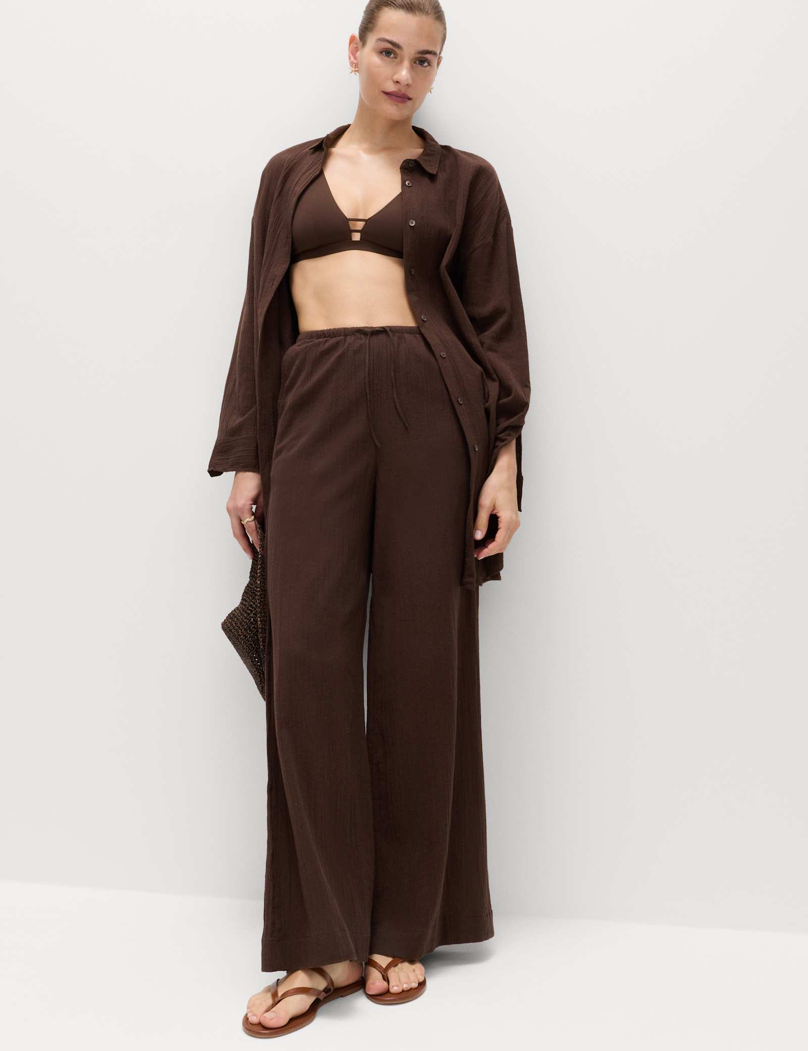 Cotton Rich Beach Trousers with Linen - image 4