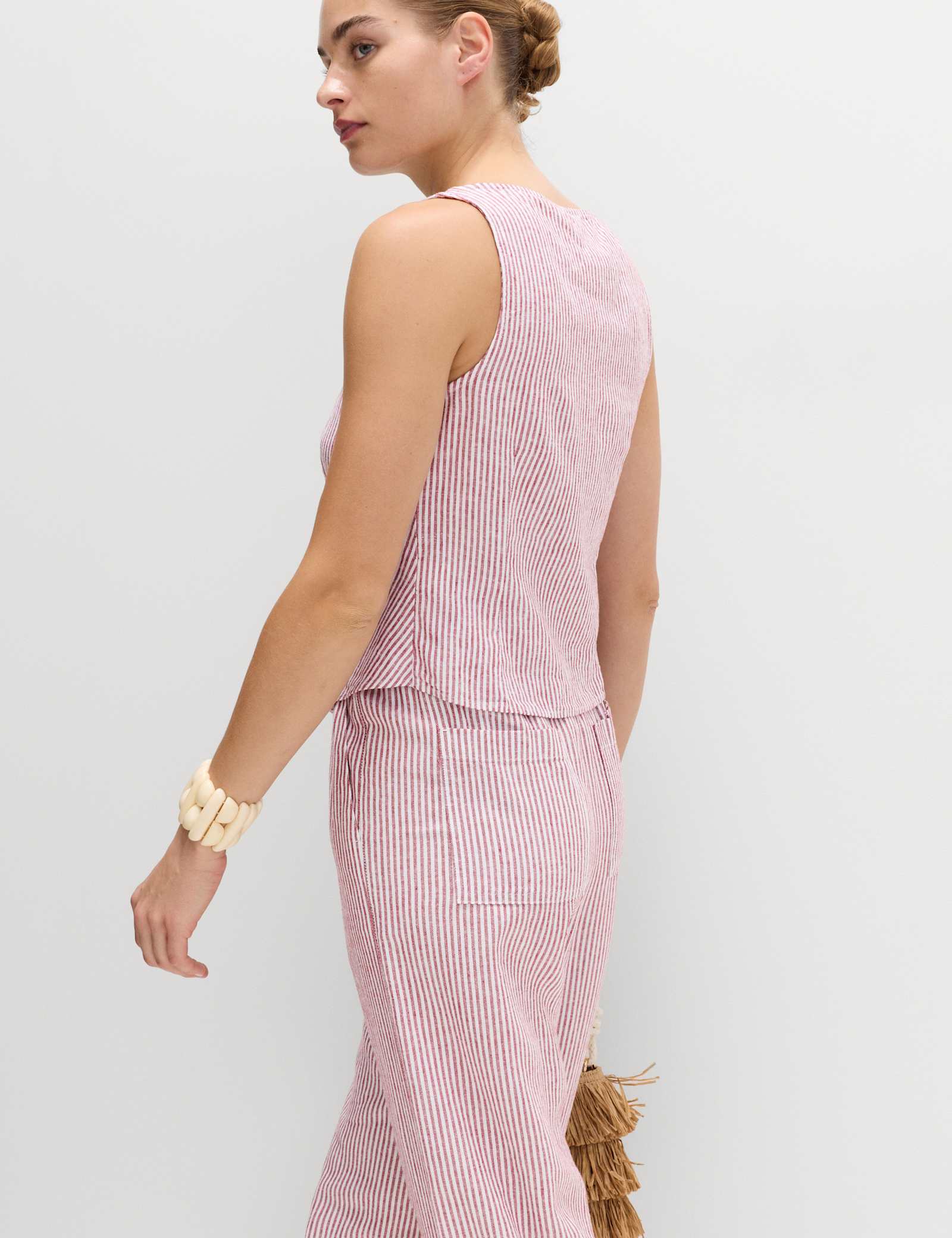 Linen Rich Striped Button Through Top - image 5