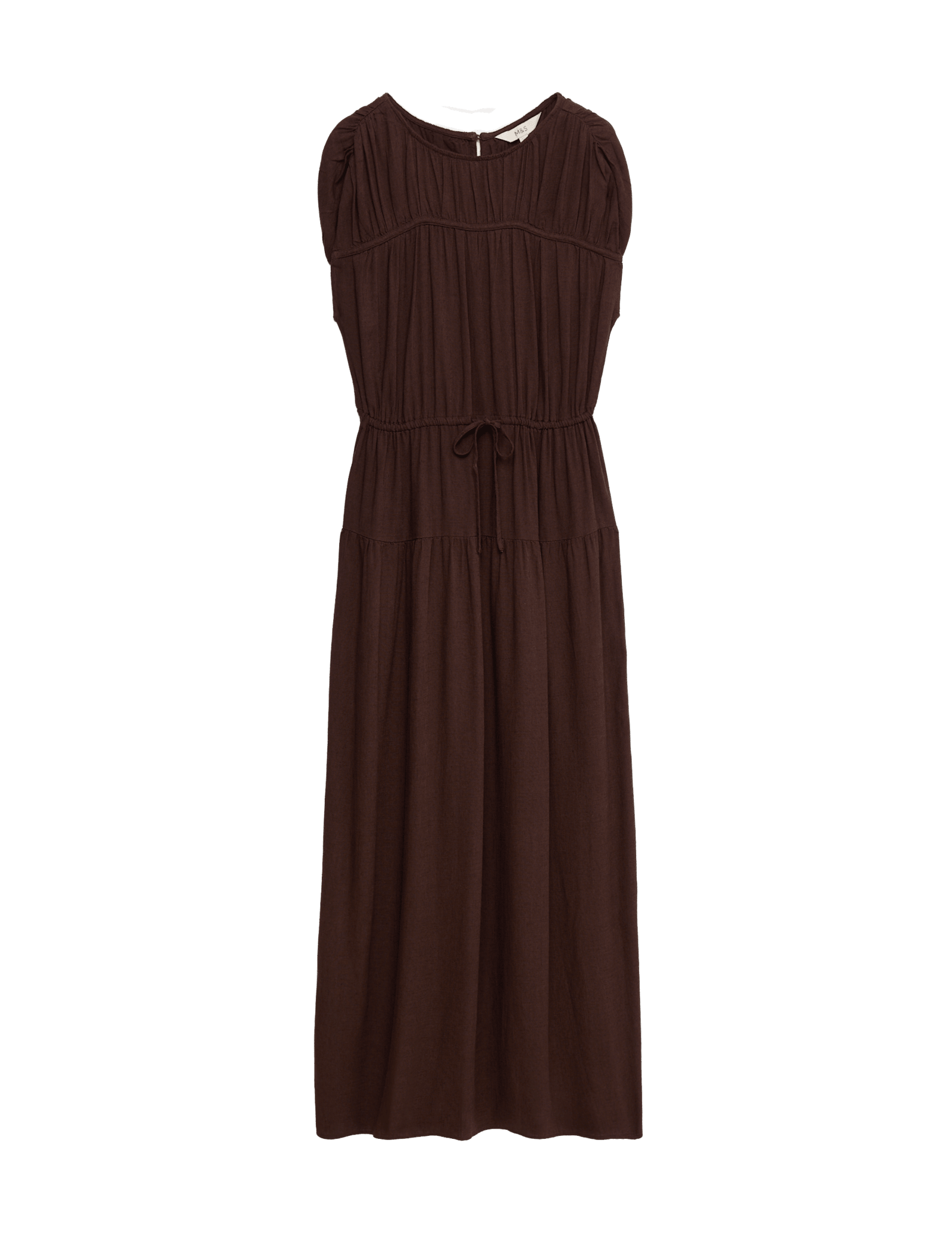 Ruched Maxi Waisted Dress with Linen - image 5