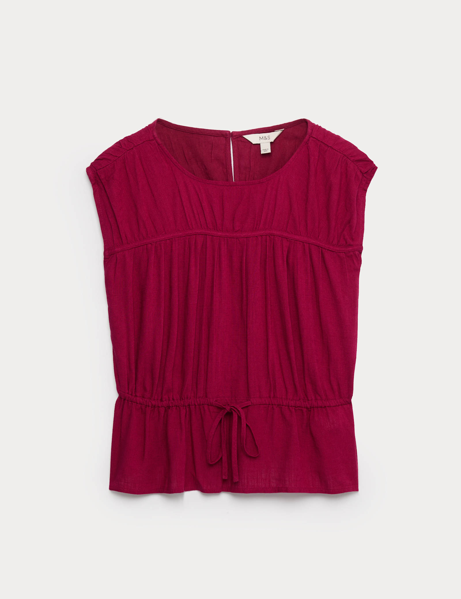 Ruched Scoop Neck Regular Fit Top with Linen - image 3