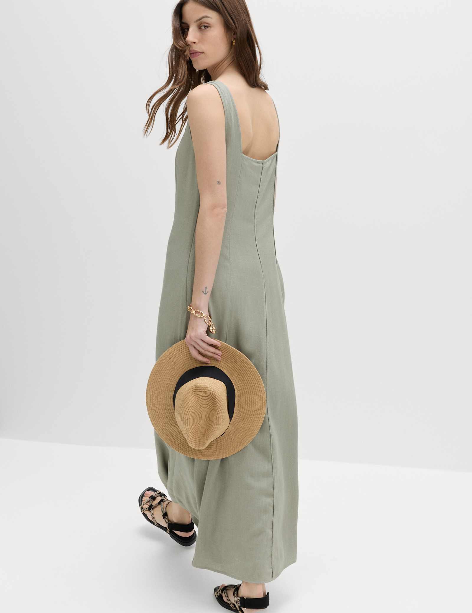 Scoop Neck Midaxi Slip Dress with Linen - image 5