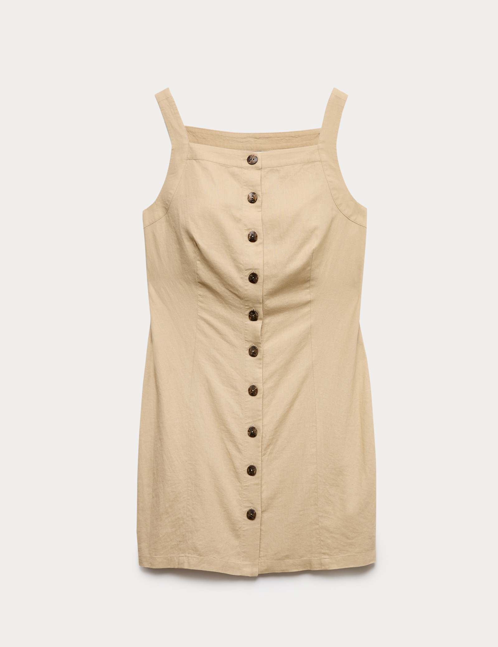 Linen Rich Button Through Mini Shift Dress - image 1