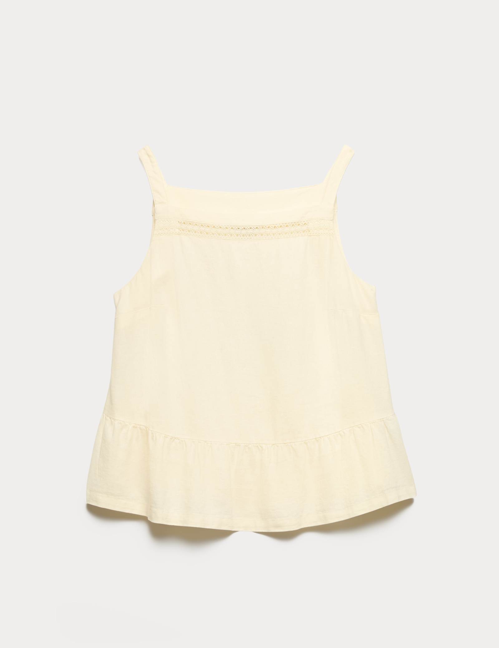 Linen Rich Square Neck Lace Insert Top - image 1