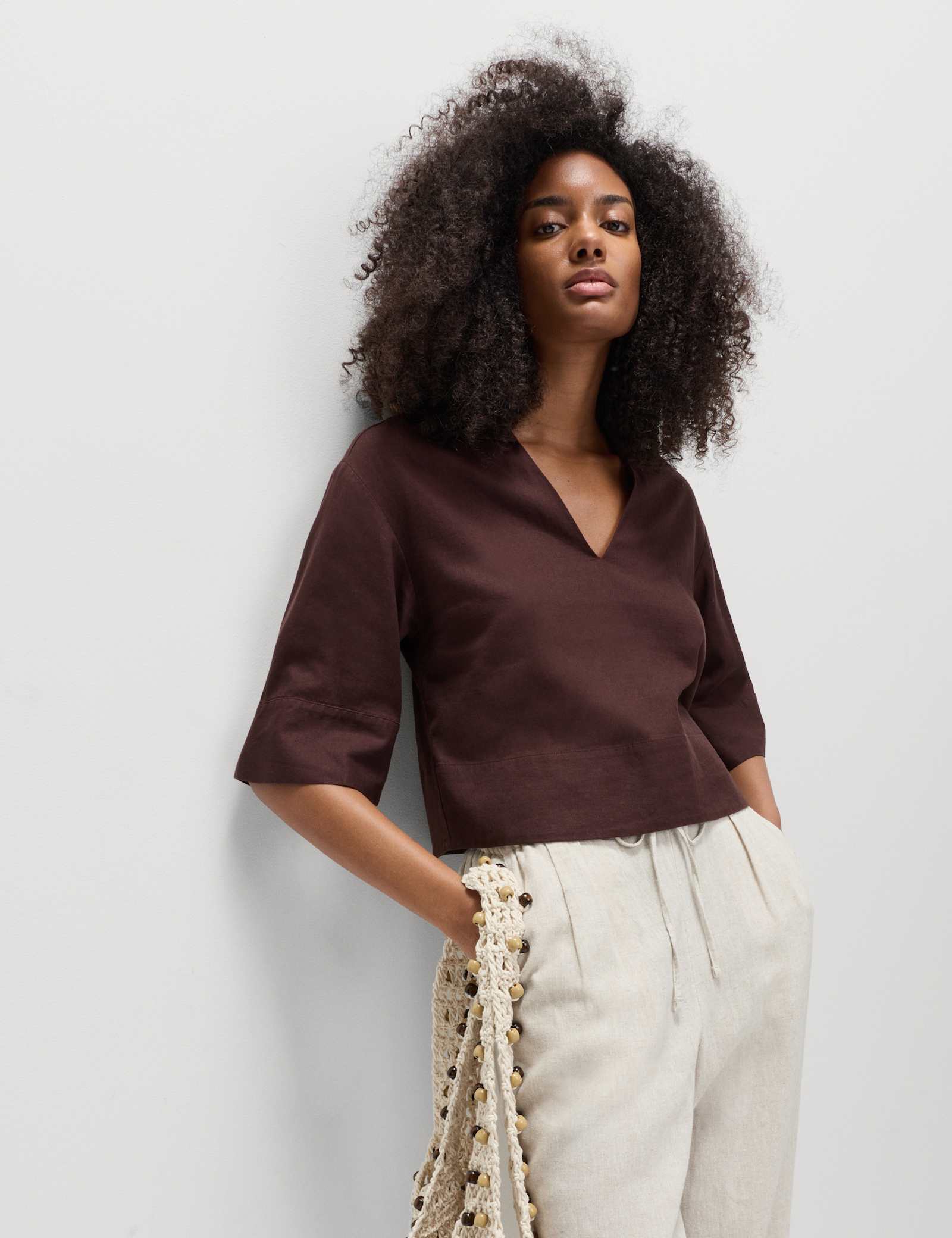 Linen Rich Collared Crop Top - image 4