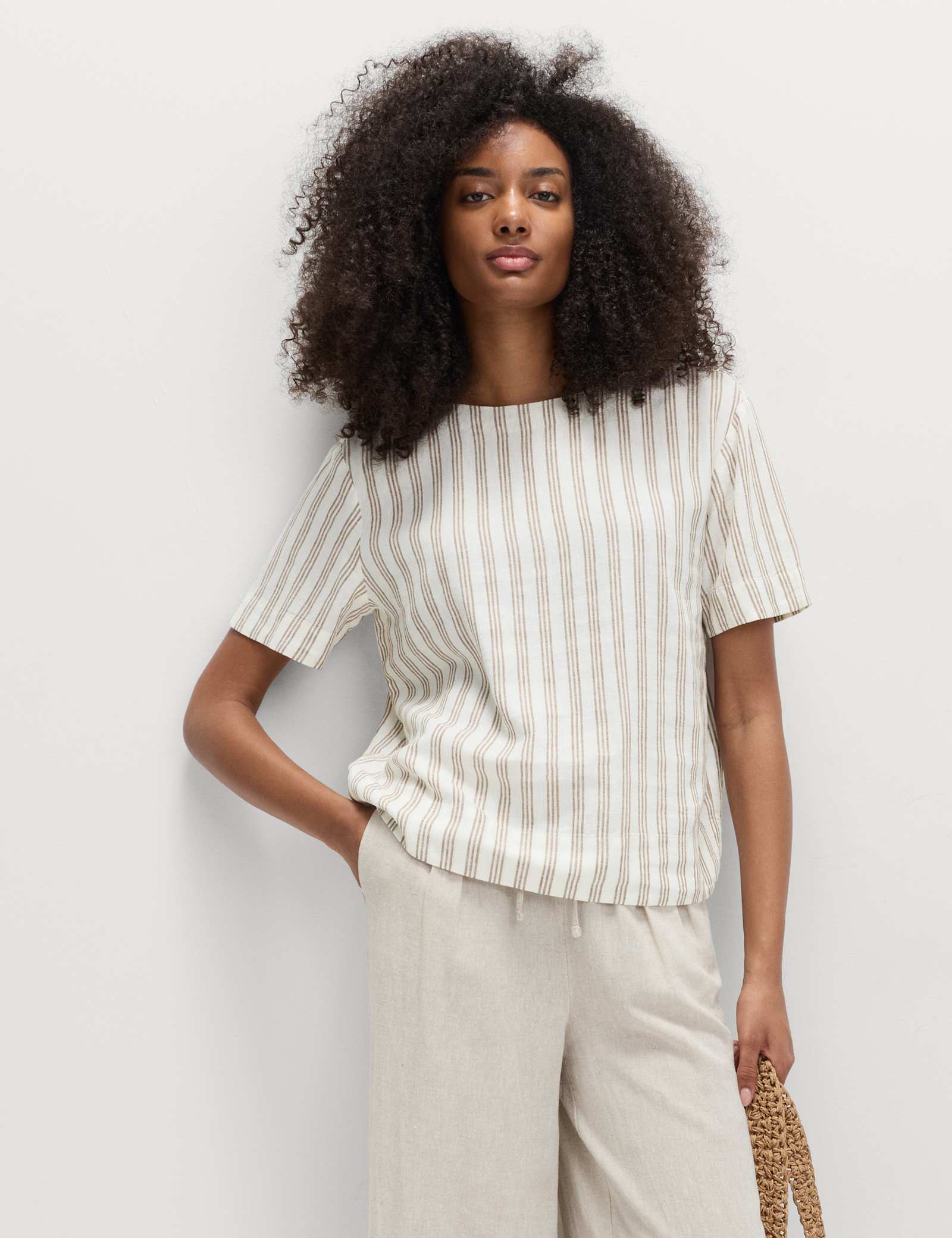 Linen Rich Striped Relaxed T-Shirt - image 5