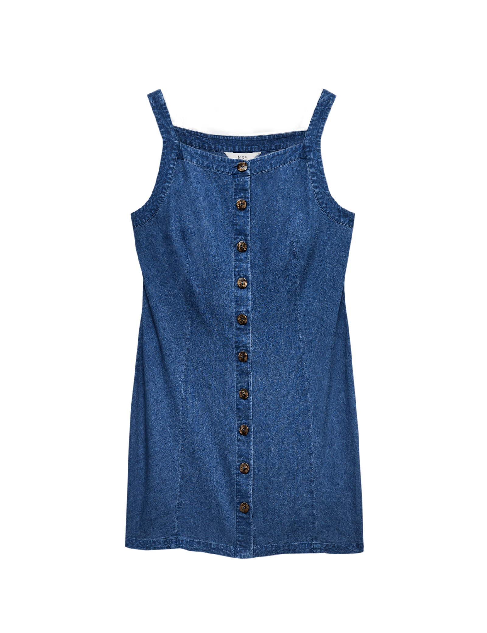 Linen Rich Square Neck Button Through Mini Shift Dress - image 3