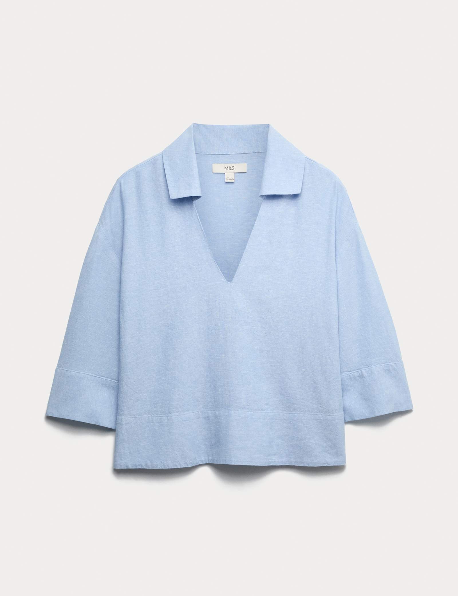 Linen Rich Collared V-Neck Popover Top - image 1