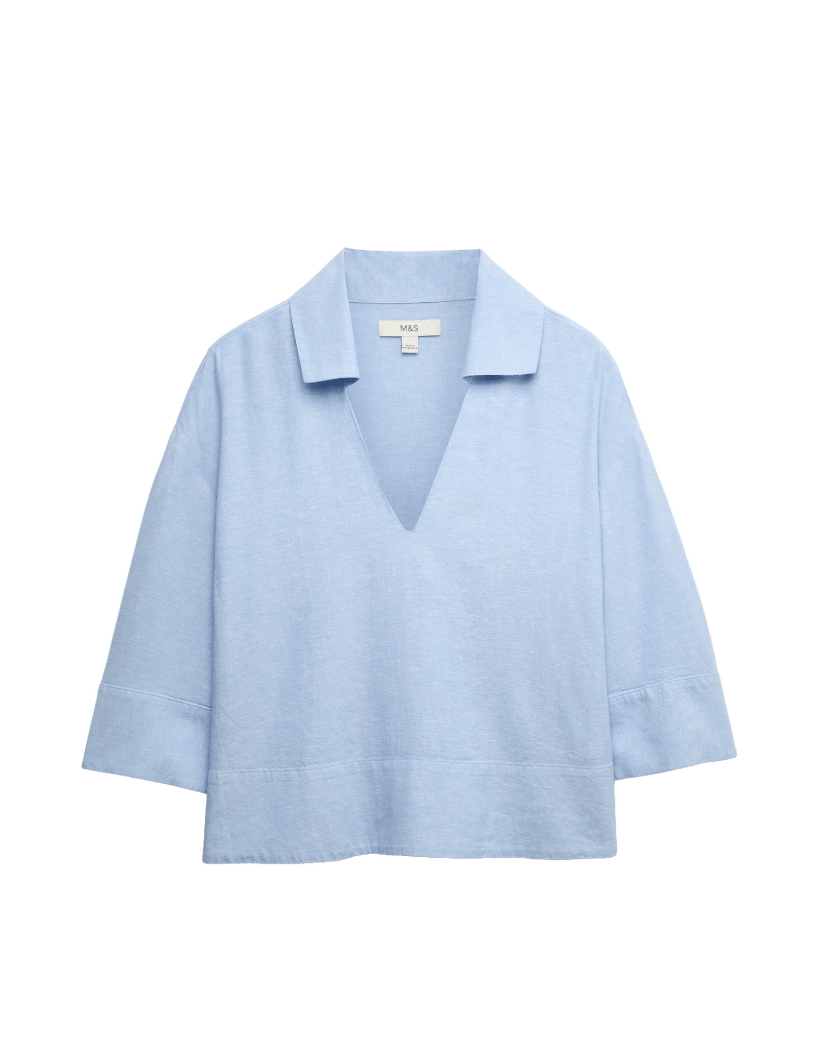 Linen Rich Collared V-Neck Popover Top - image 3