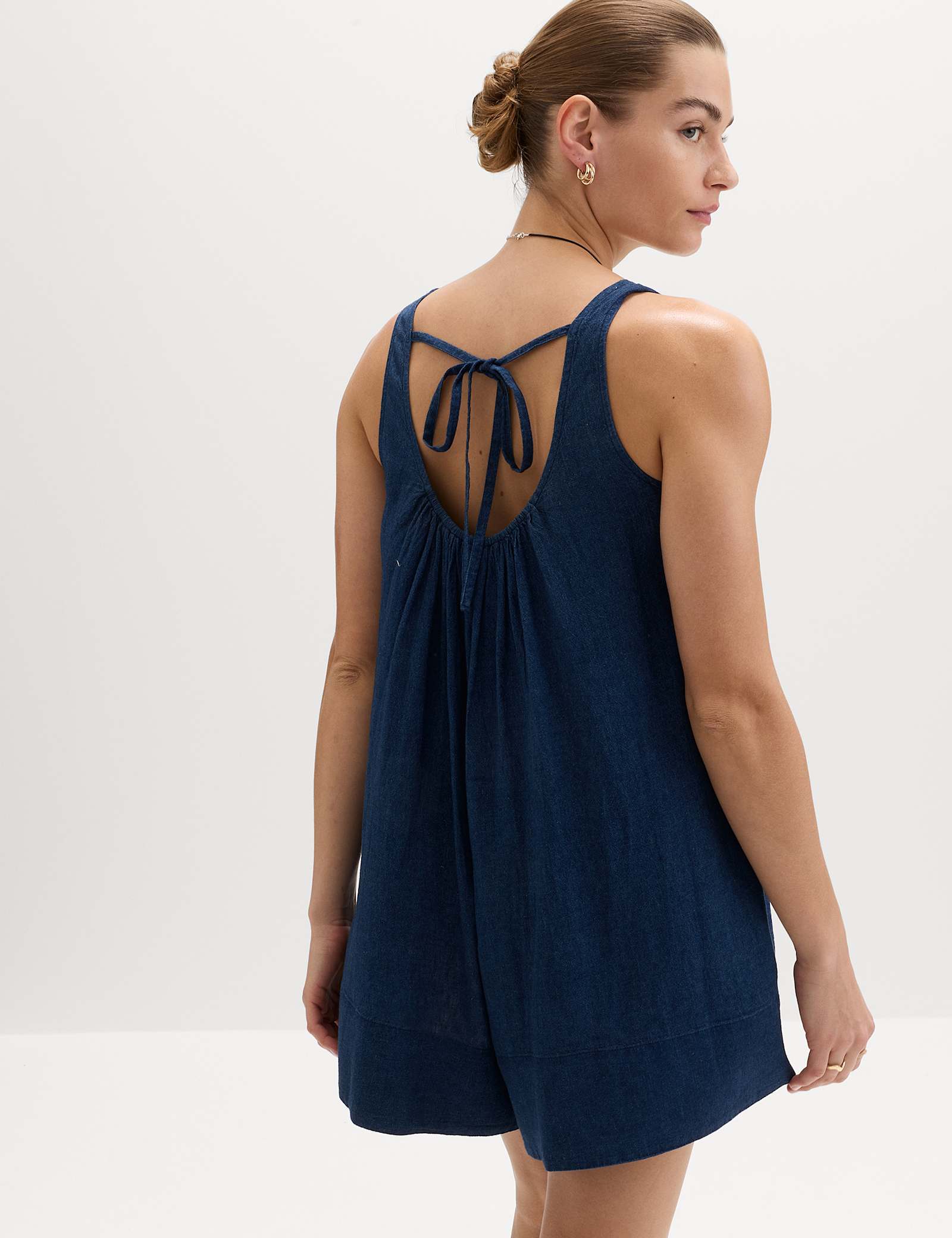 Linen Rich Tie Detail Sleeveless Volume Playsuit - image 5