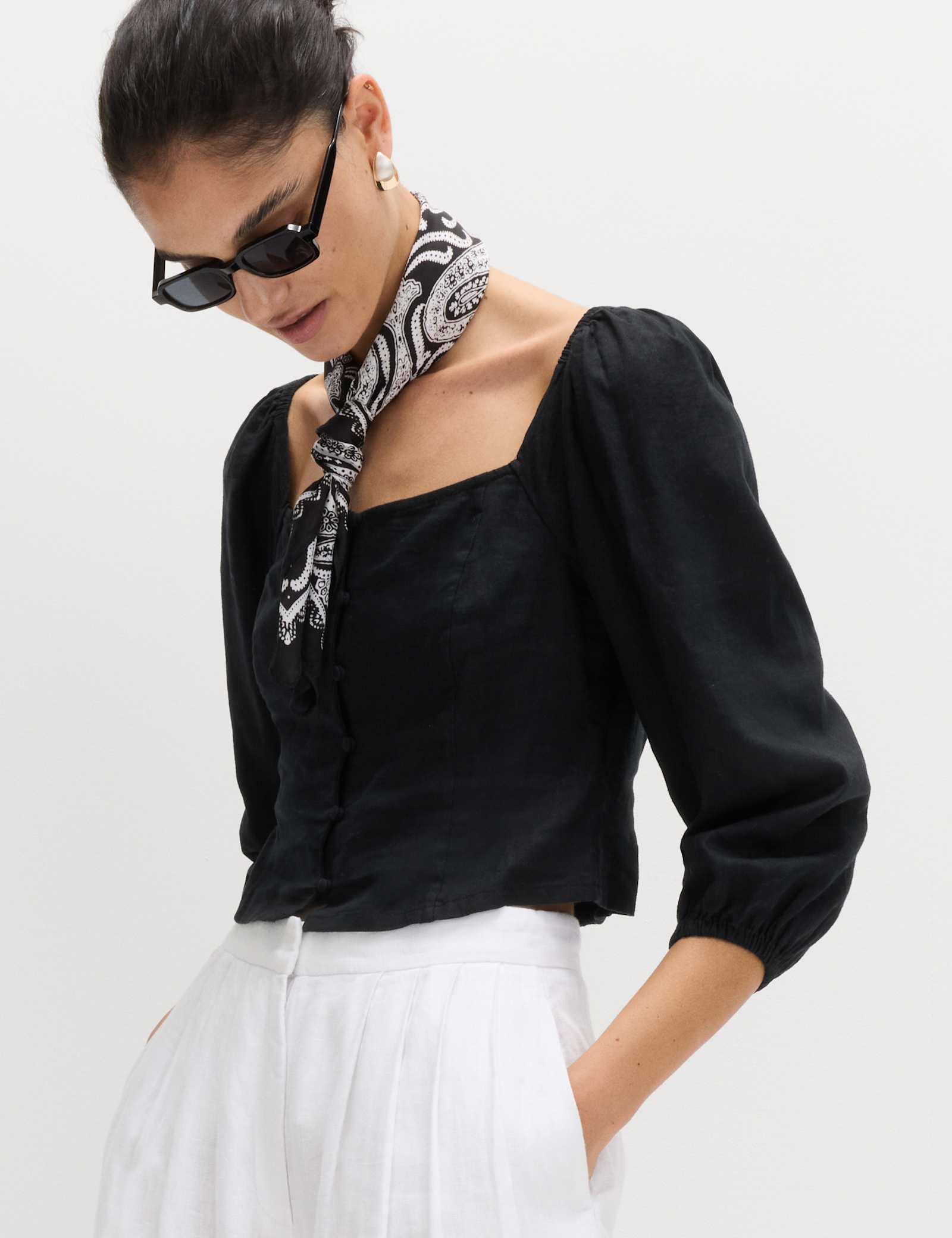 Linen Rich Puff Sleeve Top - image 3