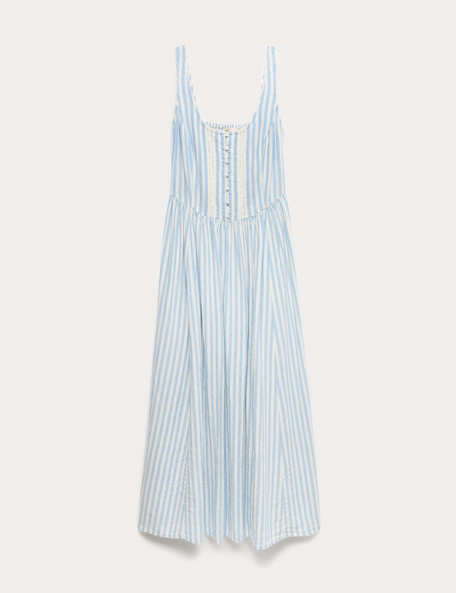 Linen Rich Lace Insert Strappy Midi Shift Dress - image 1