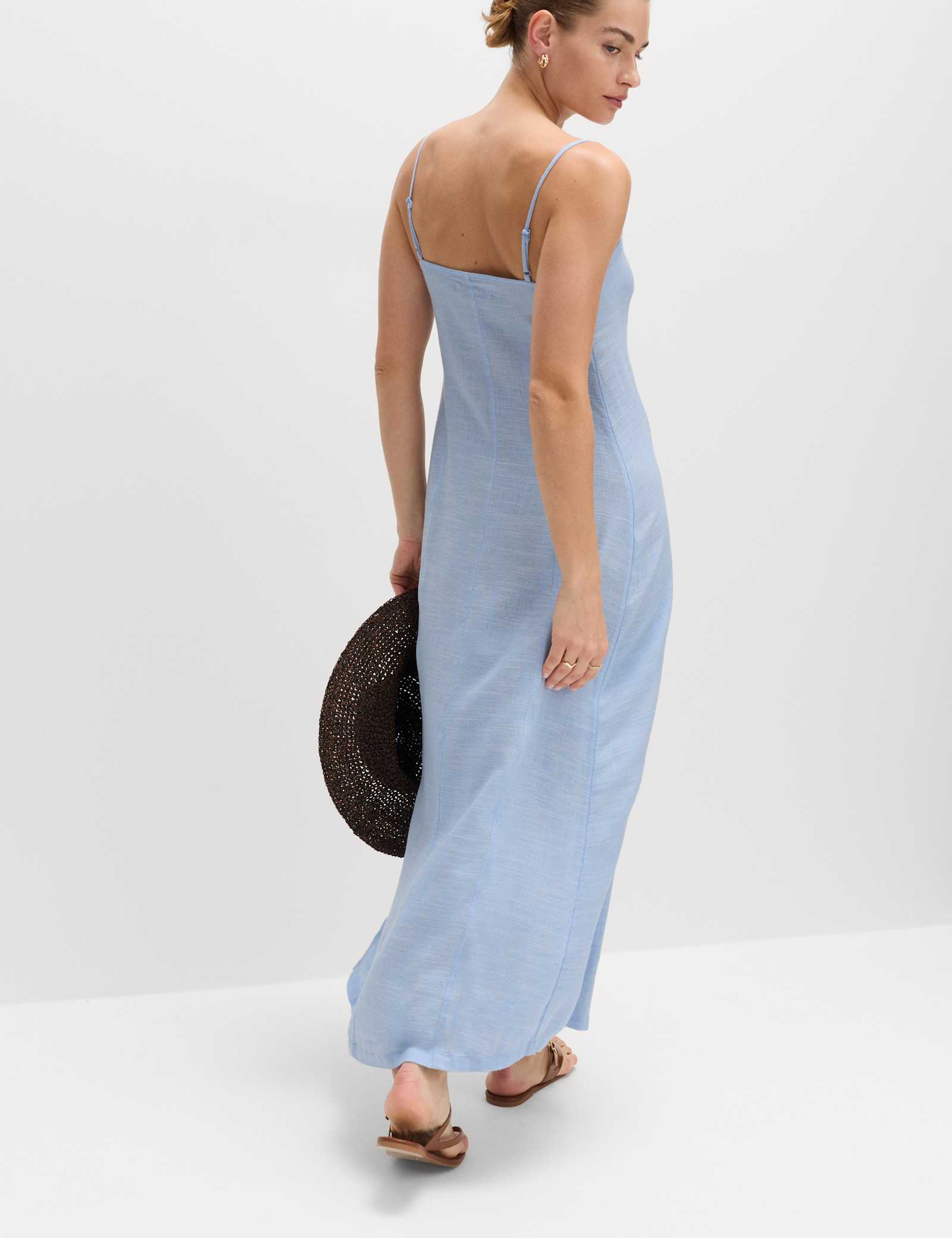 Square Neck Strappy Maxi Shift Dress with Linen - image 5