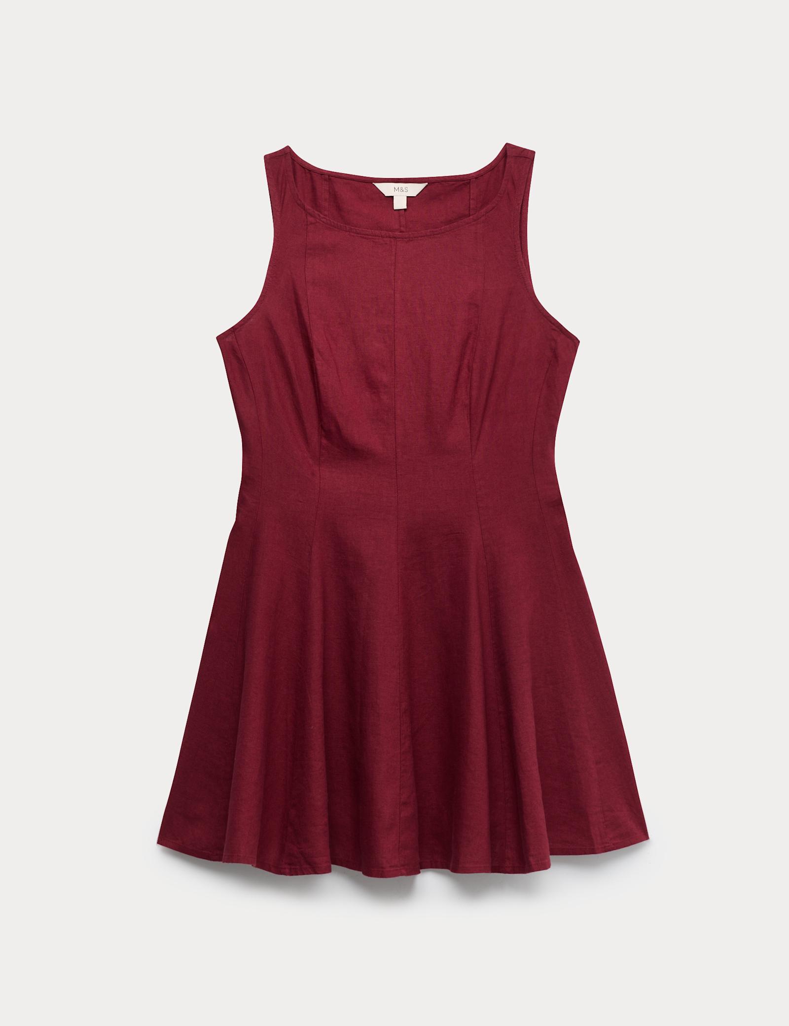 Linen Rich Waisted Mini Shift Dress - image 1