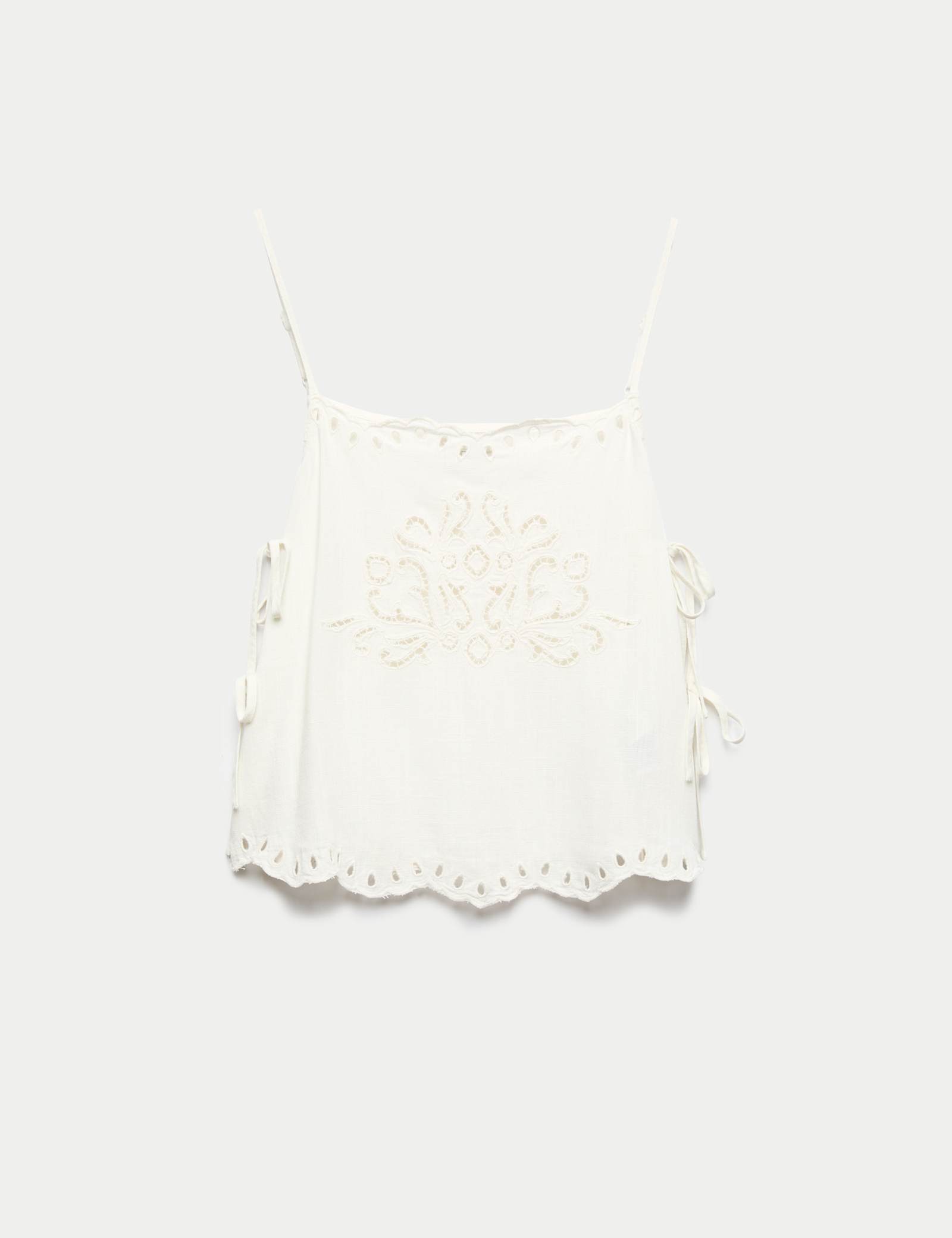 Broderie Tie Side Cami Top with Linen - image 1