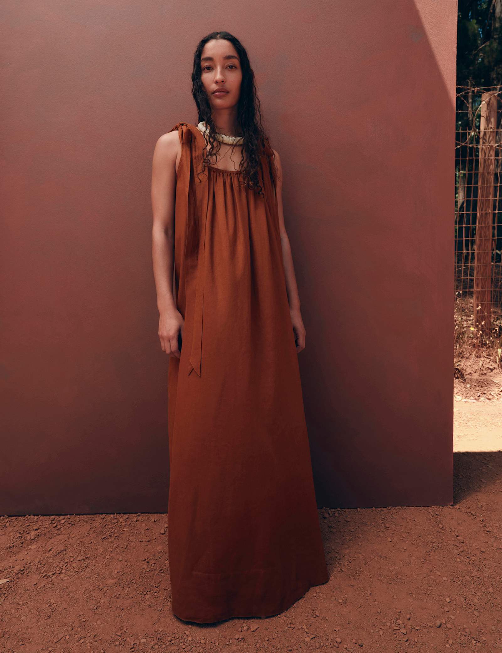 Linen Rich Tie Bow Maxi Beach Dress - image 2