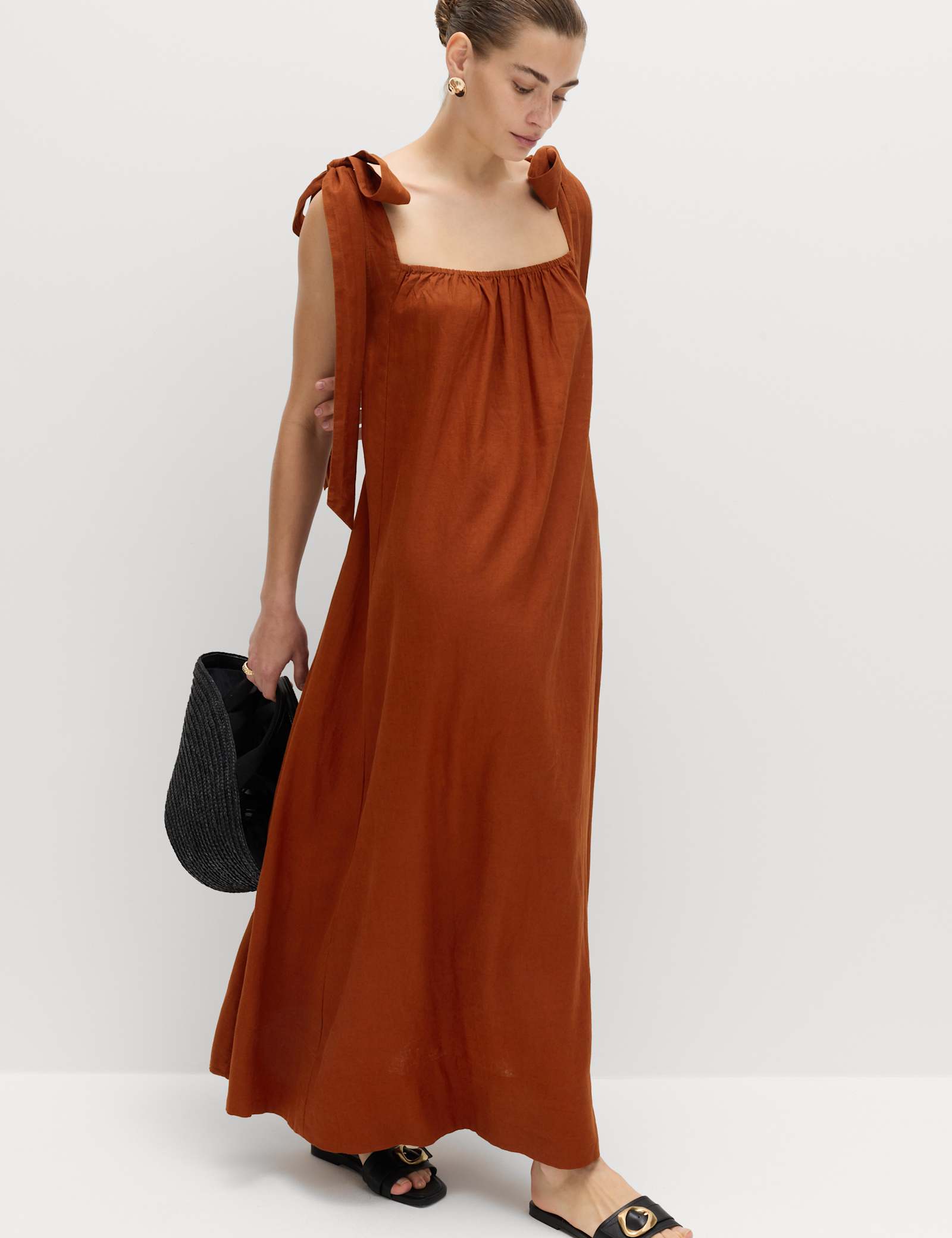 Linen Rich Tie Bow Maxi Beach Dress - image 5