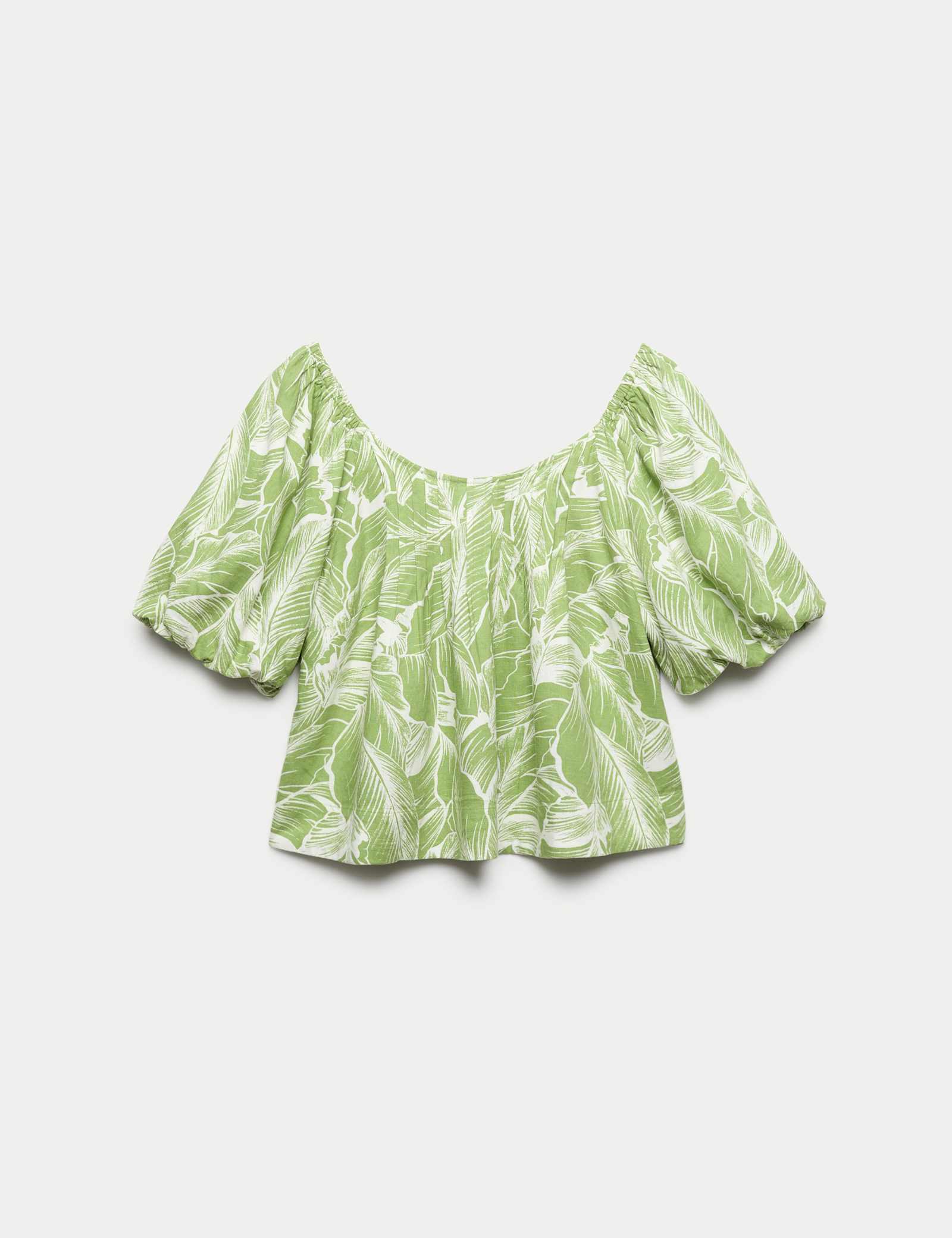 Linen Rich Pleated Puff Sleeve Top - image 1